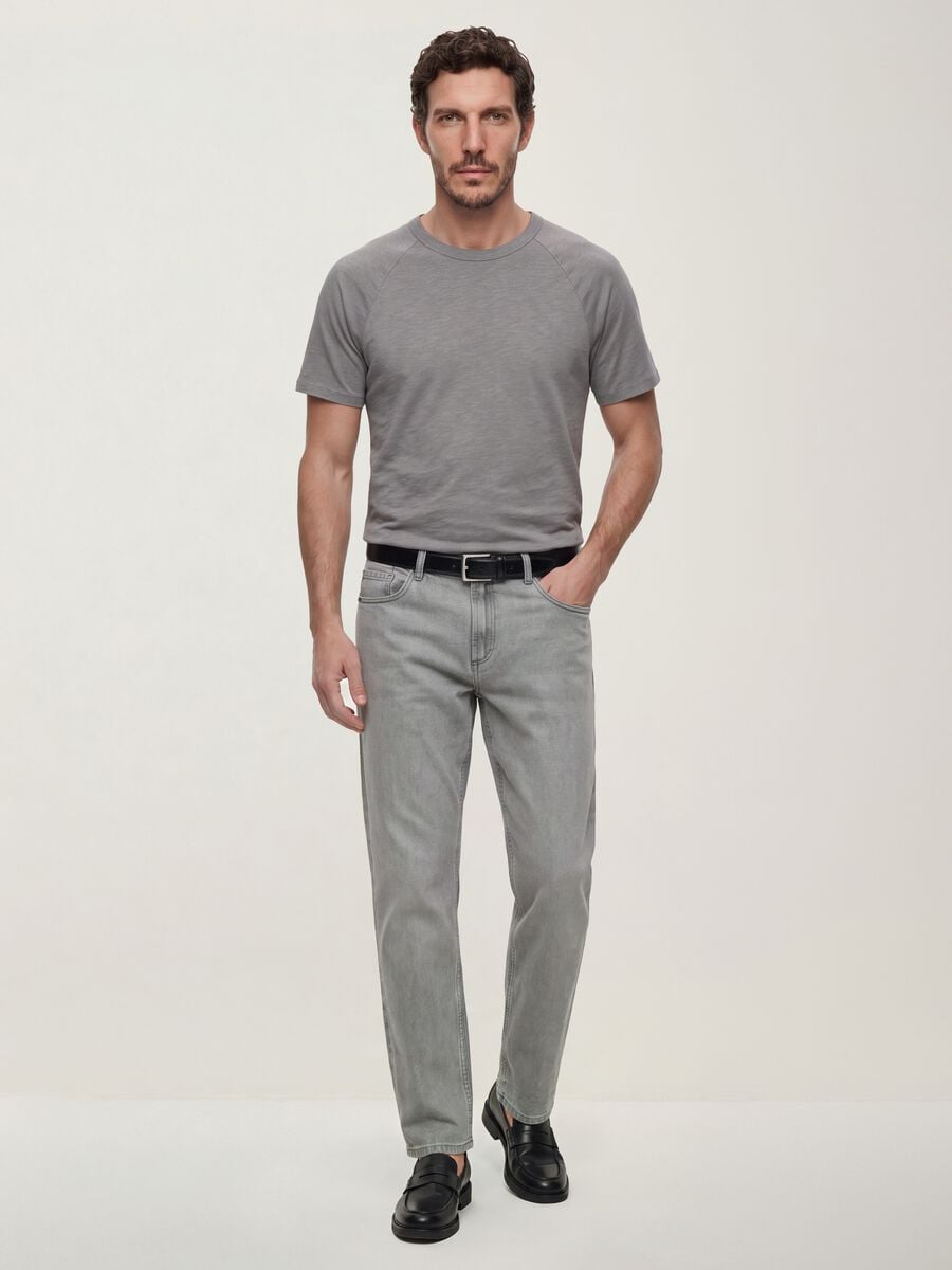 Grey denim jeans in cotton and viscose blend, regular fit_0
