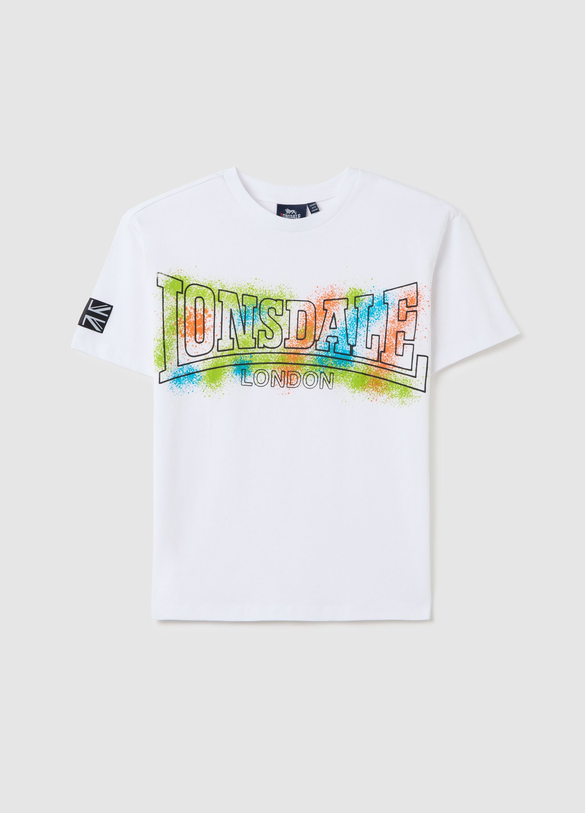 White Lonsdale T-shirt with multicolour print
