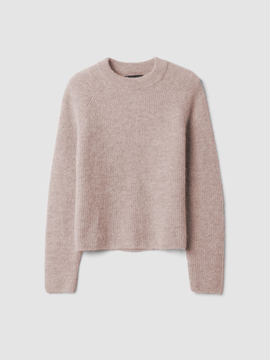 Maglia beige in alpaca e lana elasticizzato girocollo_0