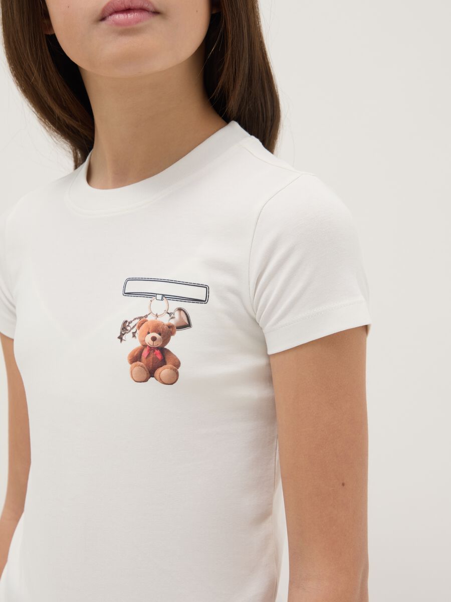 Girls' white stretch cotton fitted T-shirt_2