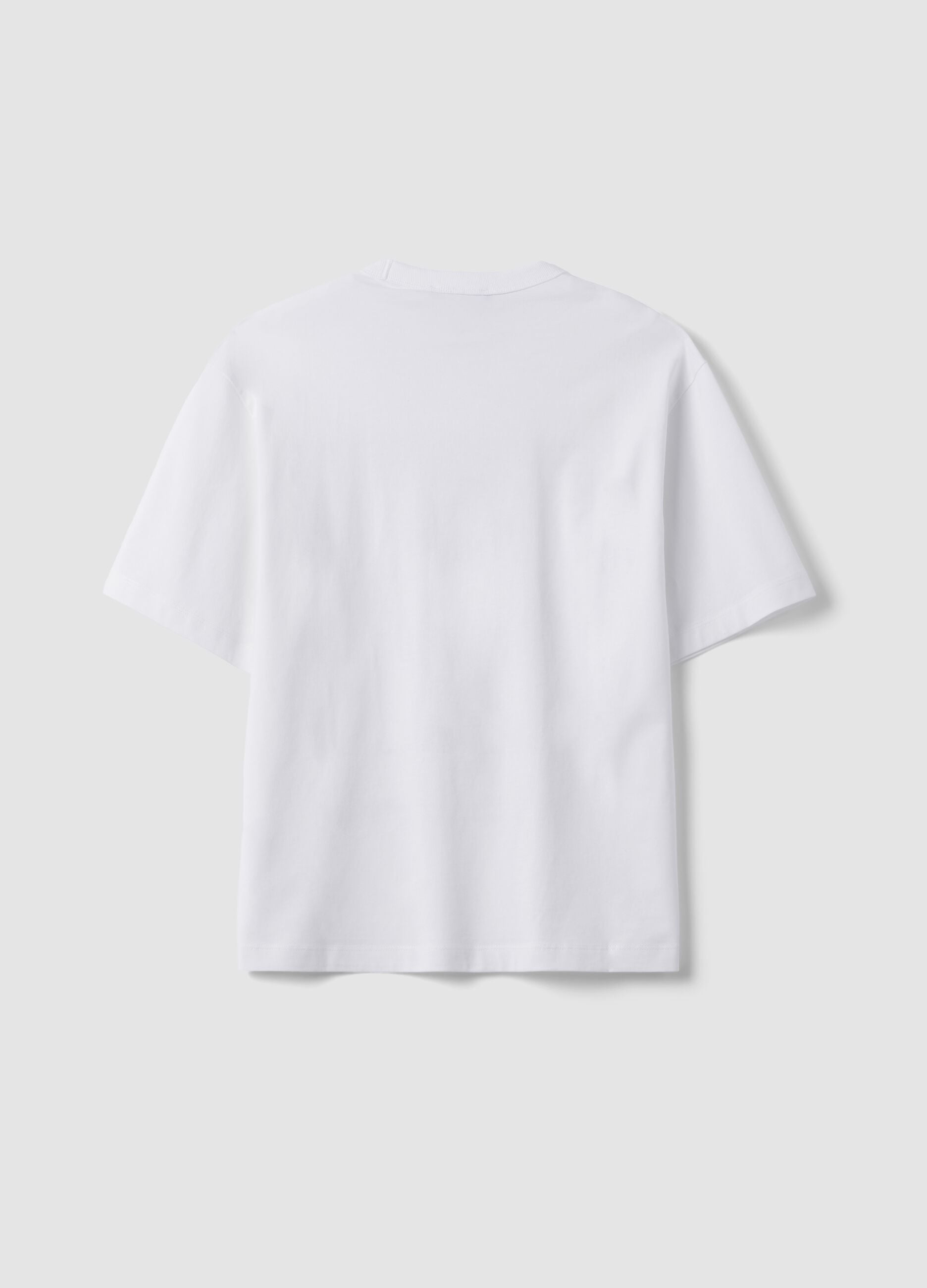 White pure cotton crew-neck T-shirt with print, relaxed fit