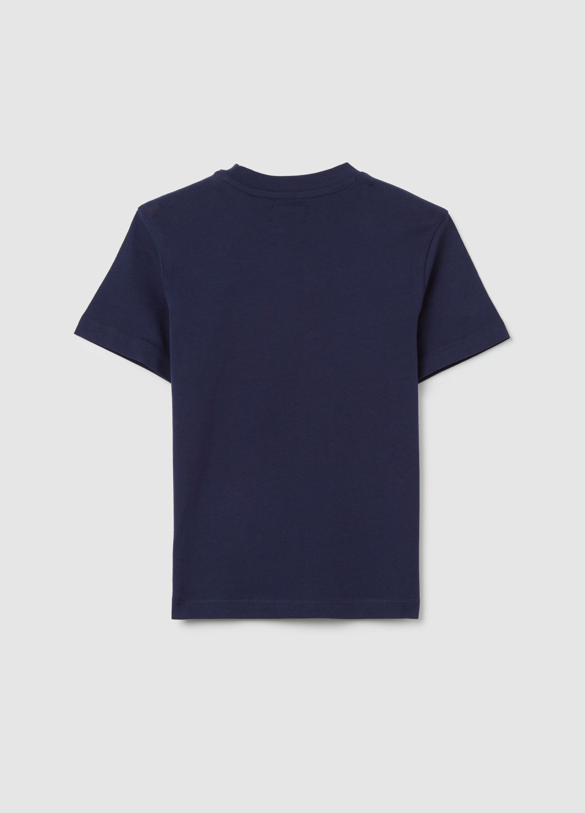 Blue cotton T-shirt with round neck