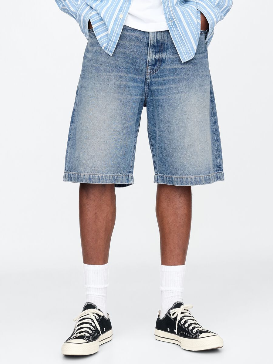 Denim Bermuda Shorts with Washed Effect_1