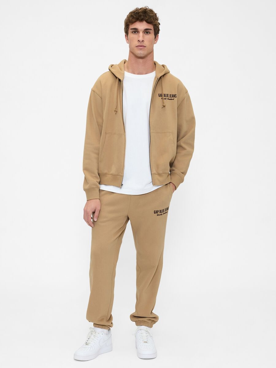 Beige jogger trousers in cotton and polyester blend_0