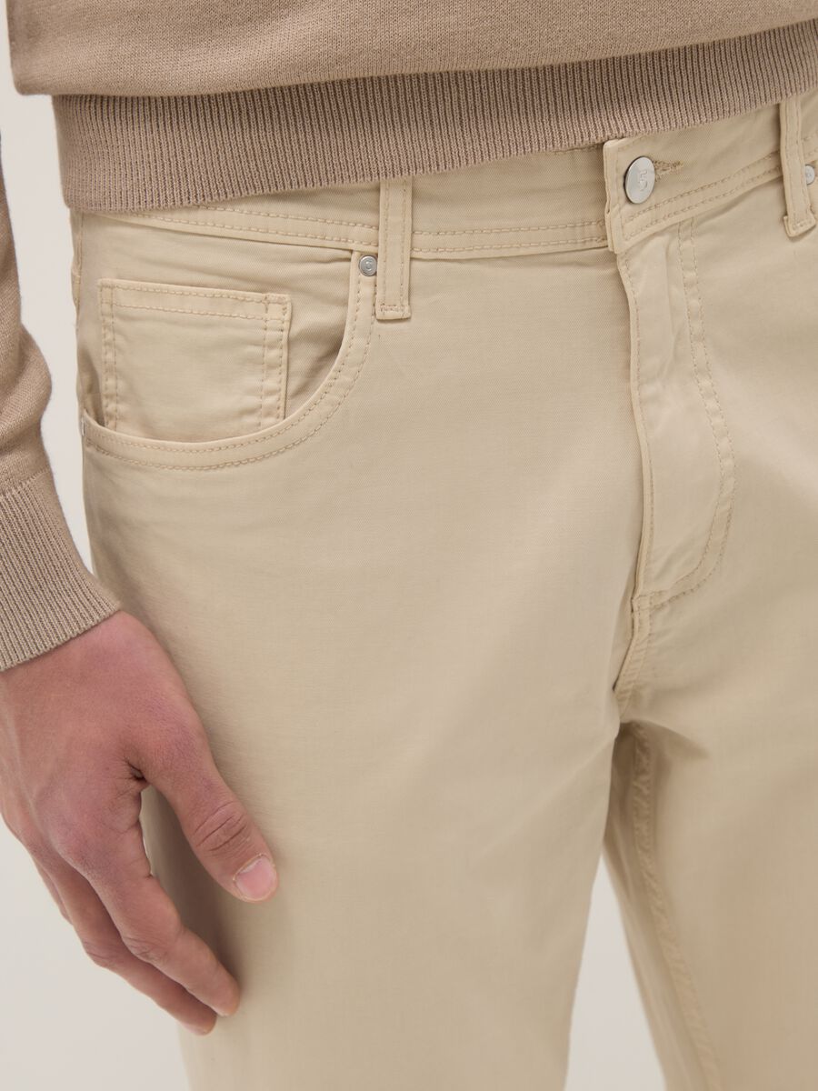 Beige stretch cotton trousers regular fit_3