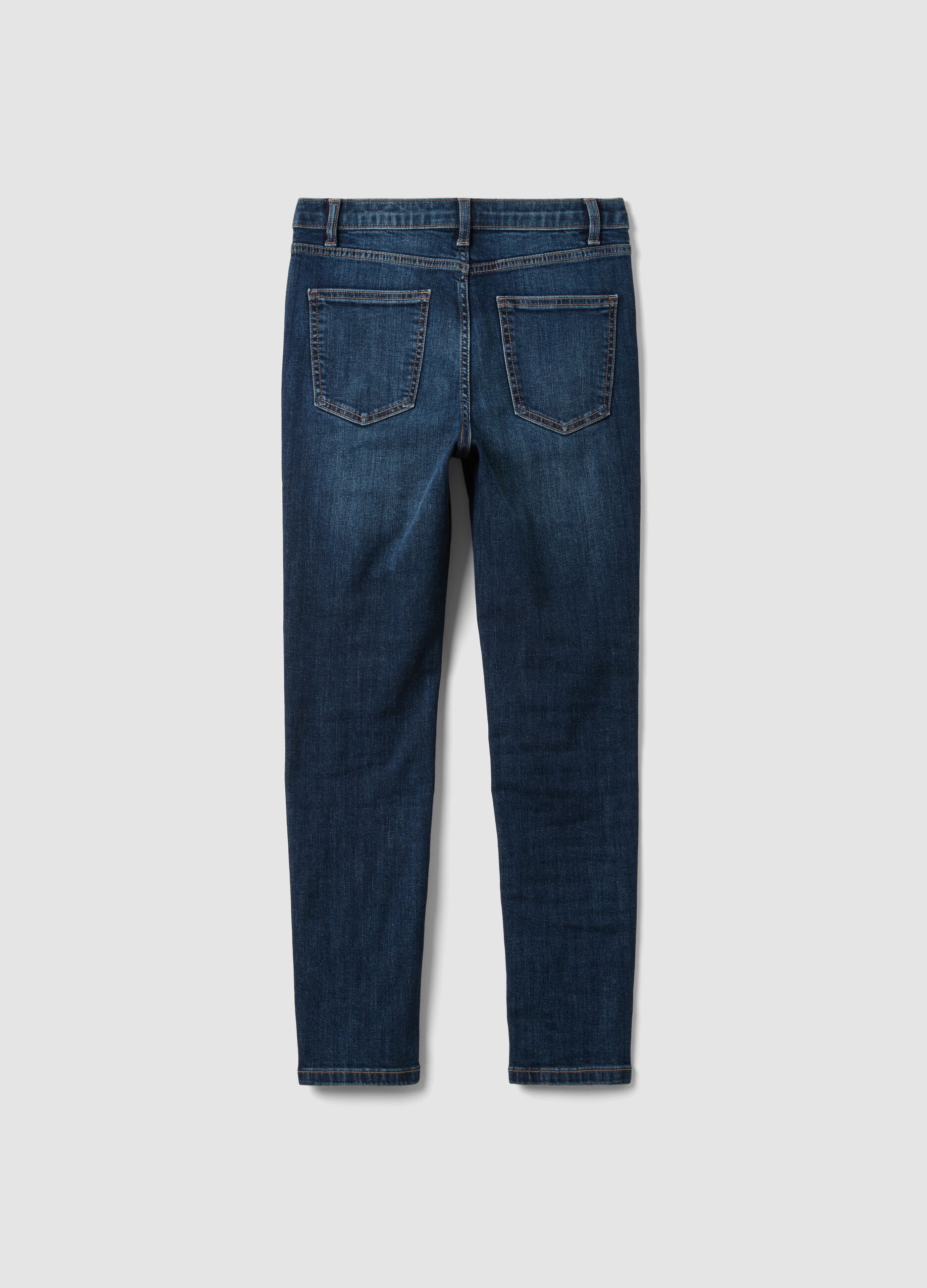Mid-wash skinny-fit jeans in stretch cotton
