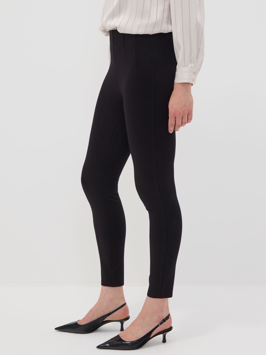 Leggings neri in punto Milano di viscosa elasticizzata slim fit_3