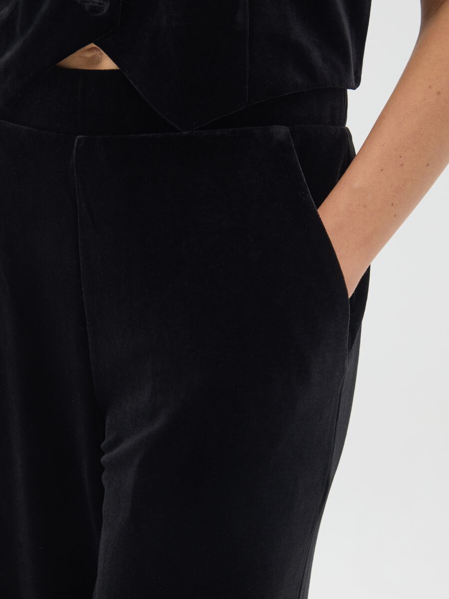 Black Velour Wide Leg Trousers_3