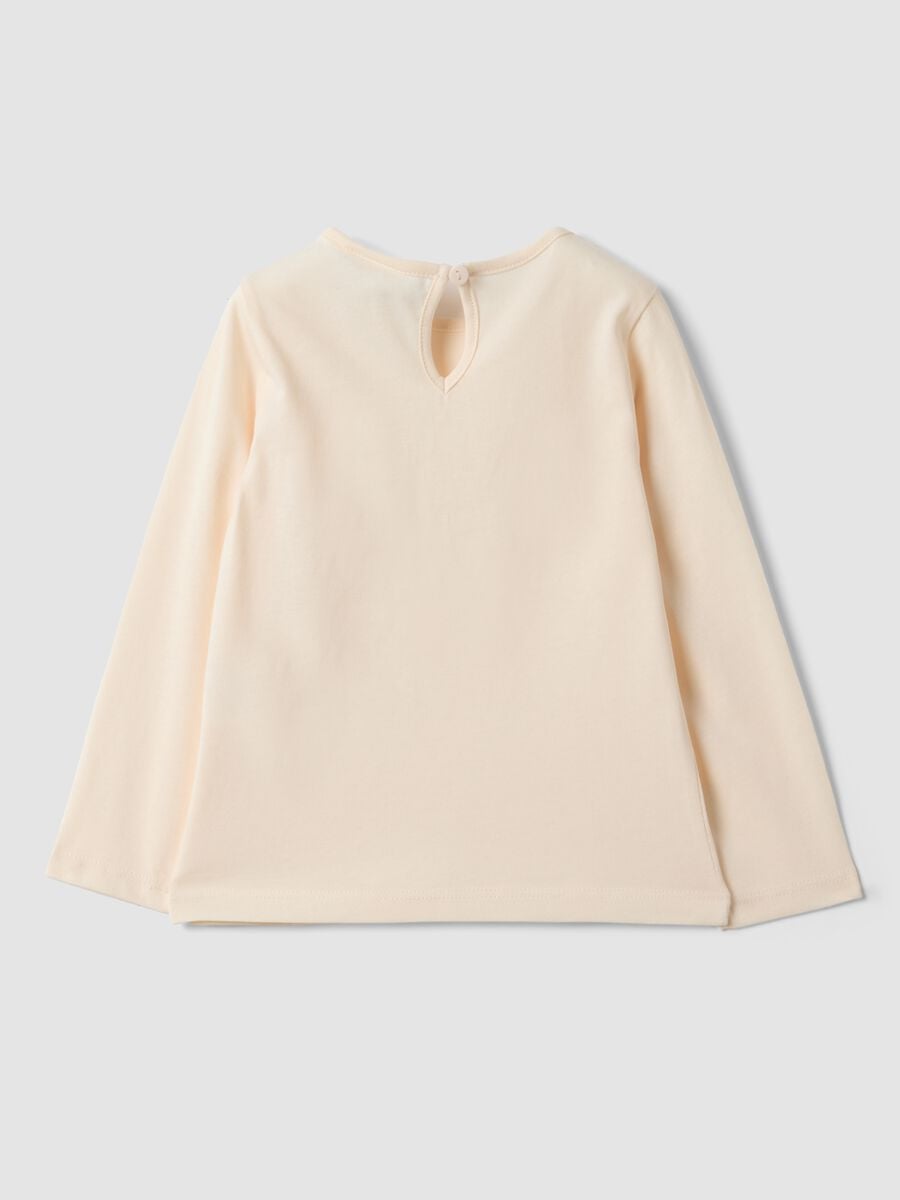 Maglietta beige in puro cotone organico con stampa orsetto per bimba_1