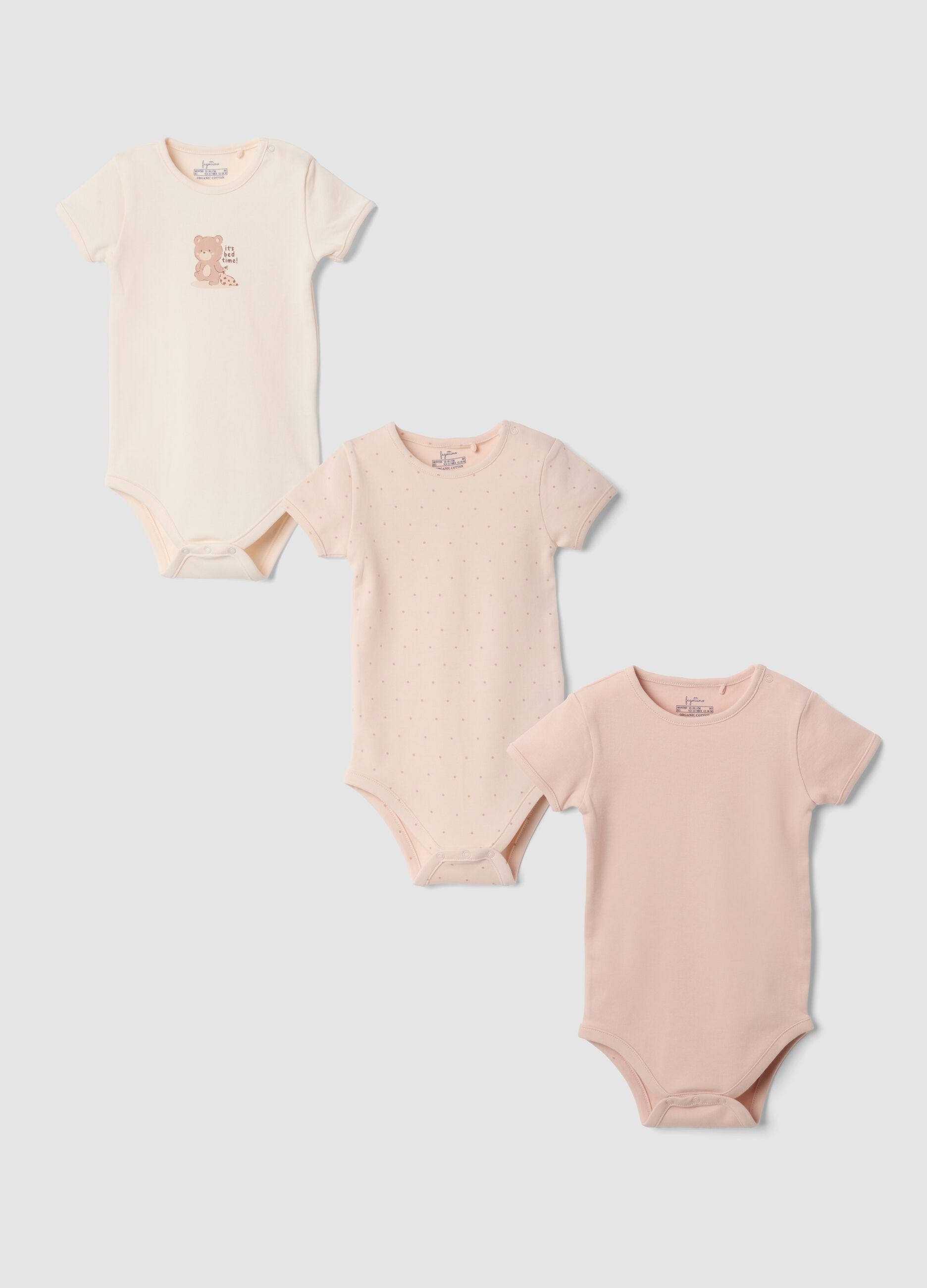 3-pack pink organic cotton crew-neck bodysuits for baby girl