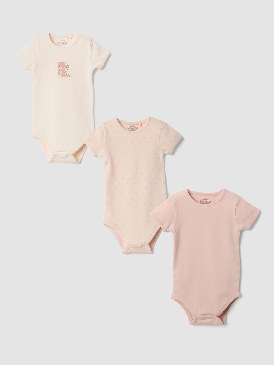 Tripack body rosa in puro cotone organico a girocollo per neonata_0