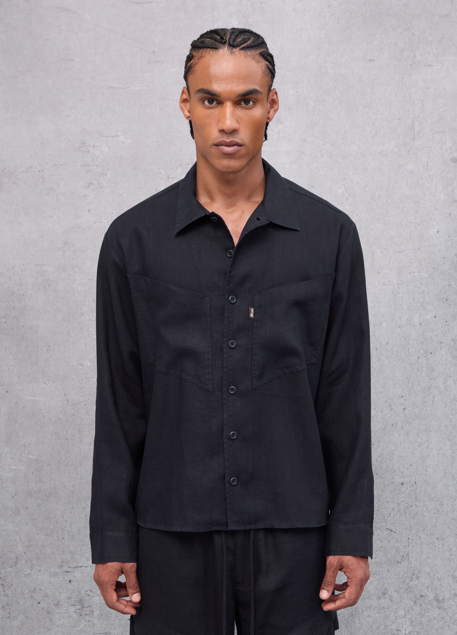 100% Linen Cargo Shirt Black