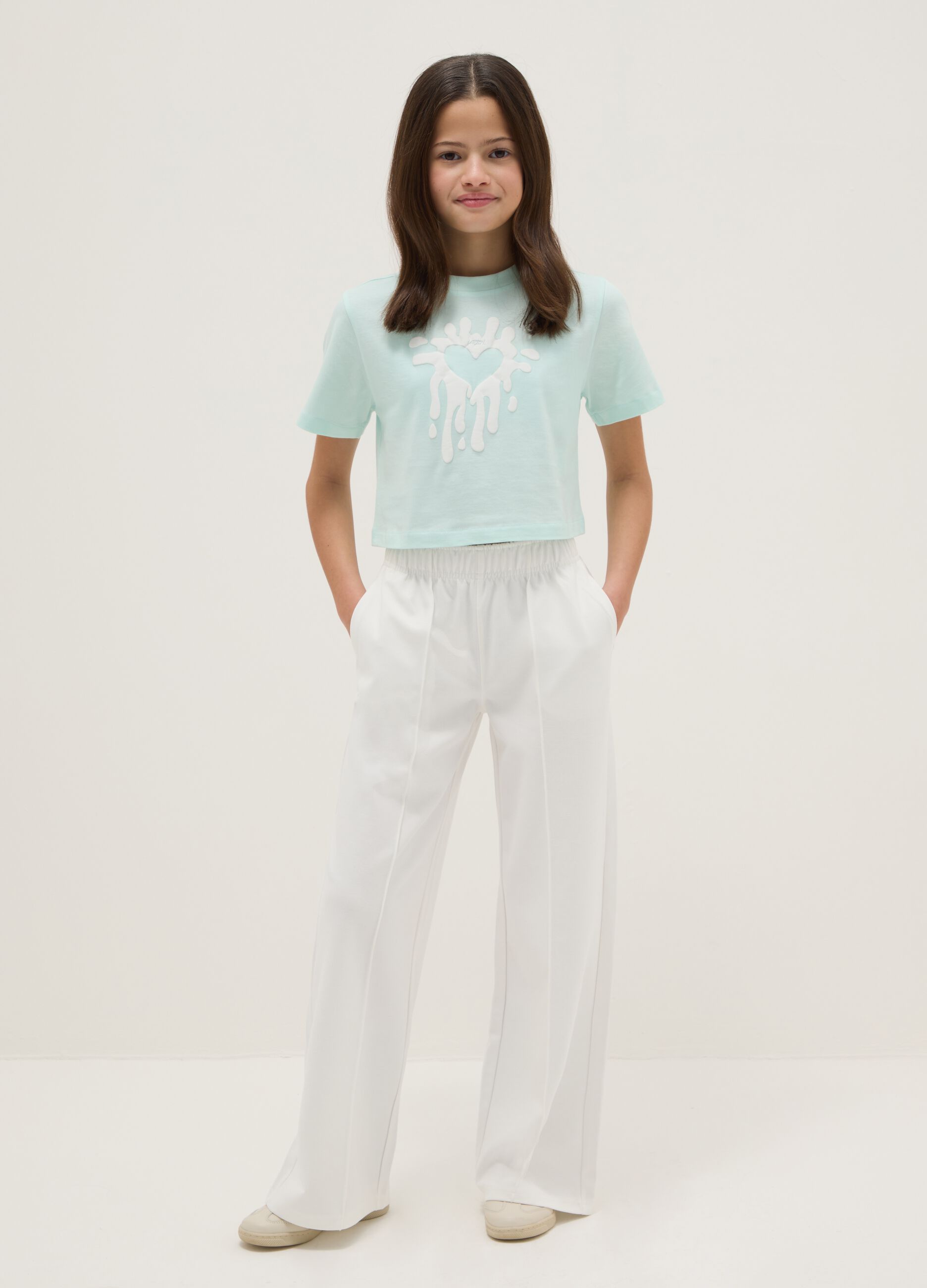 Girls' White Wide Leg Trousers