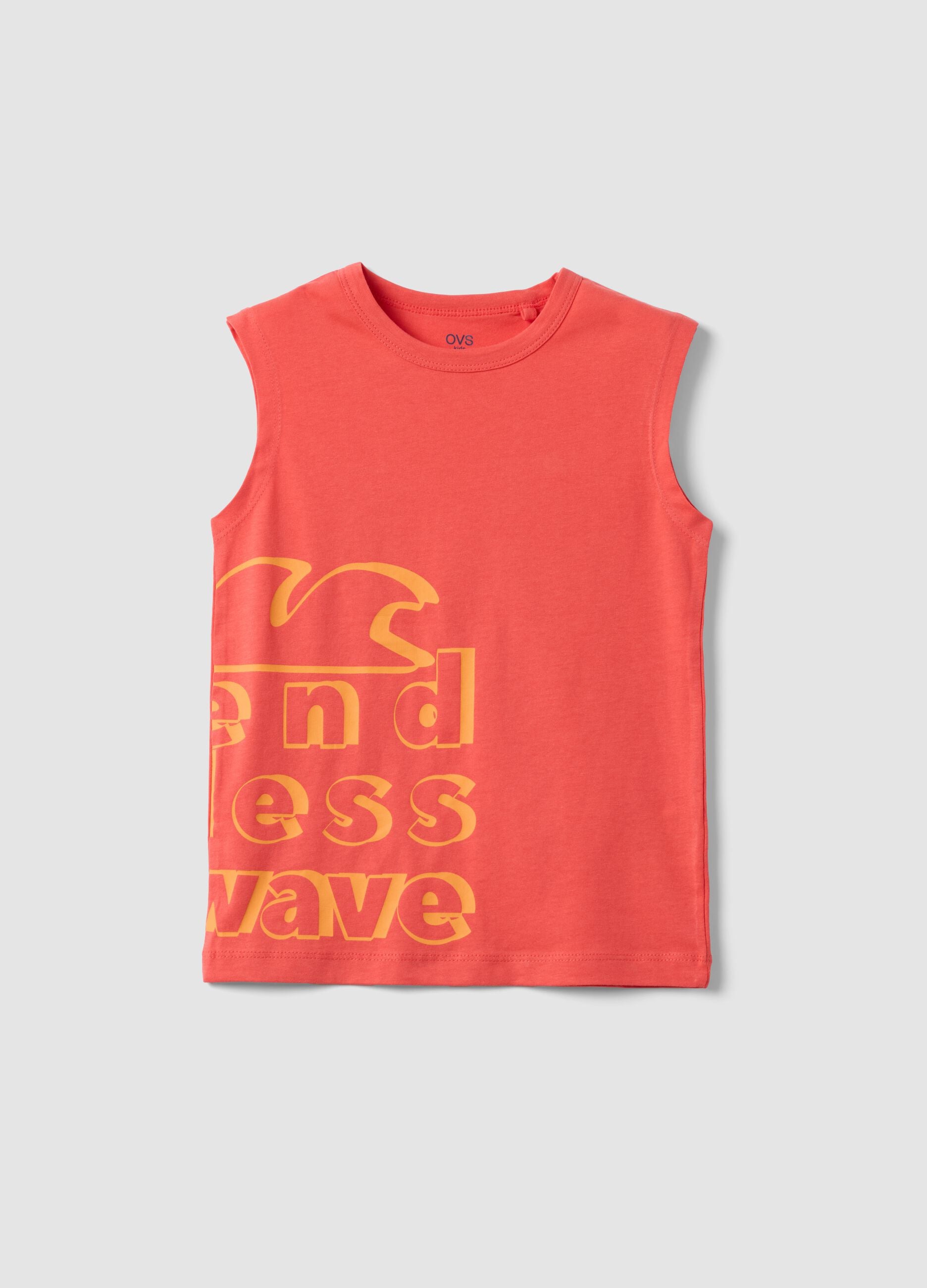 Red organic cotton printed vest top