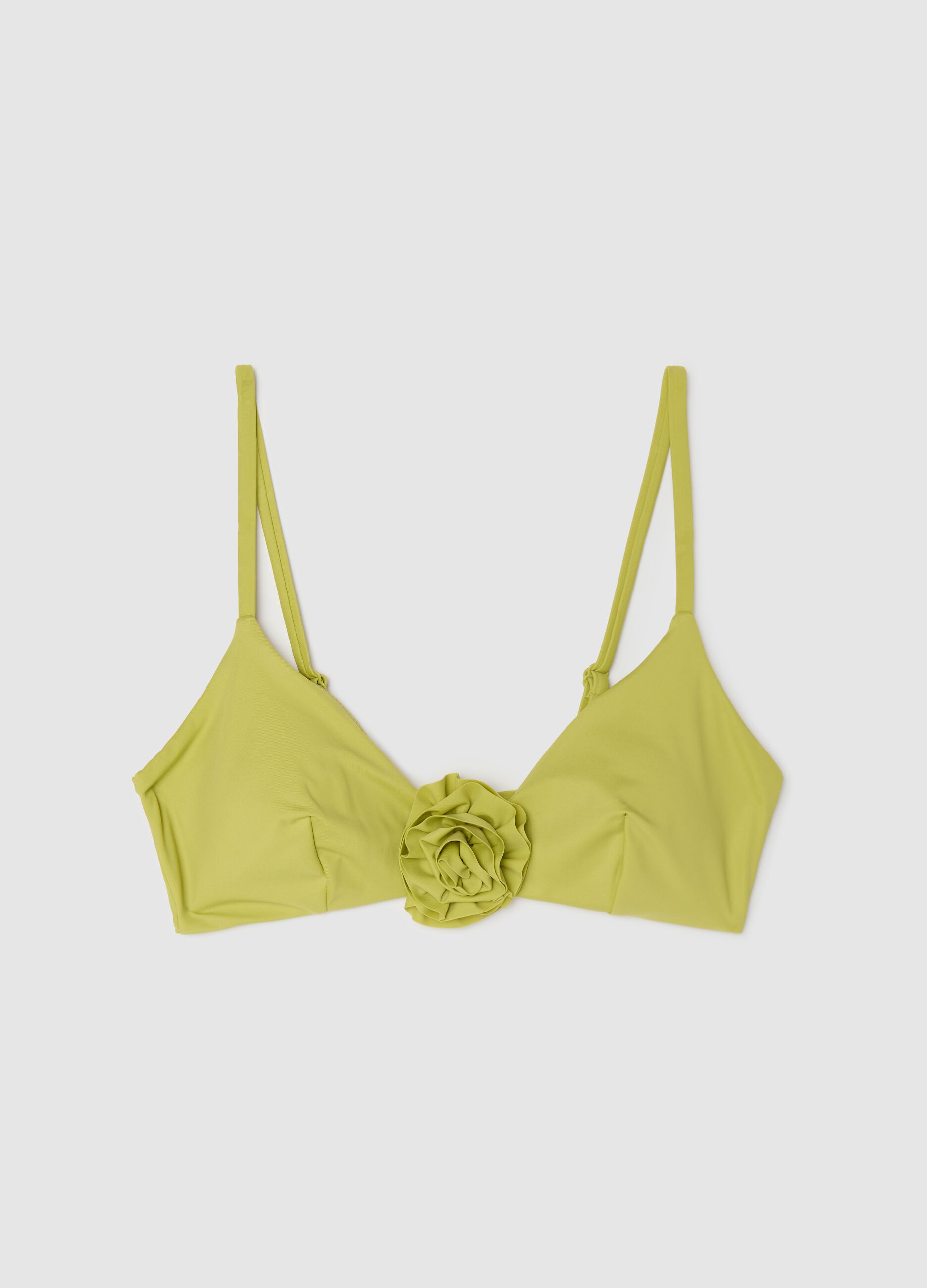 Green bikini bralette with floral application