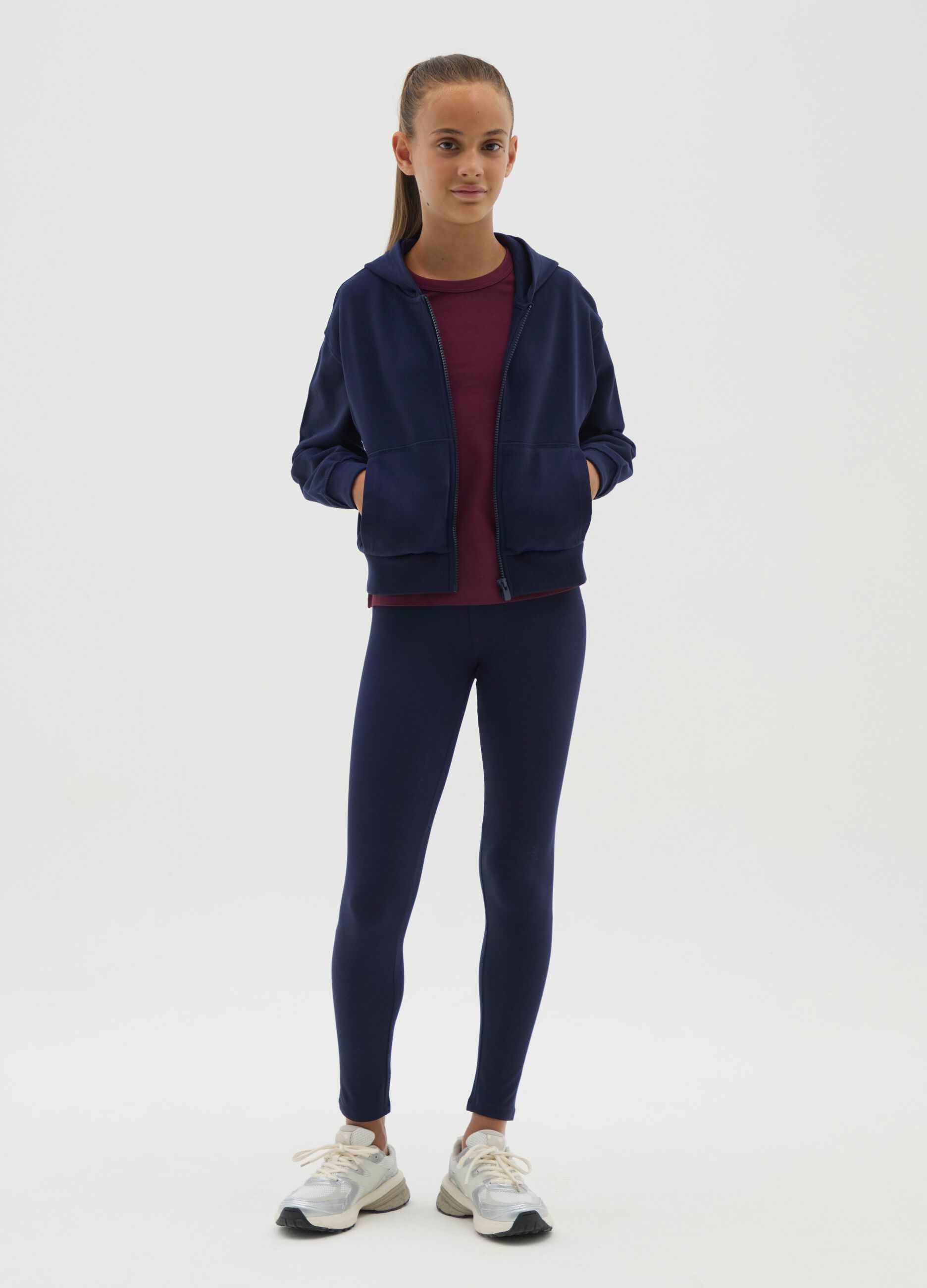 Girls' Blue Cotton Skinny Fit Leggings