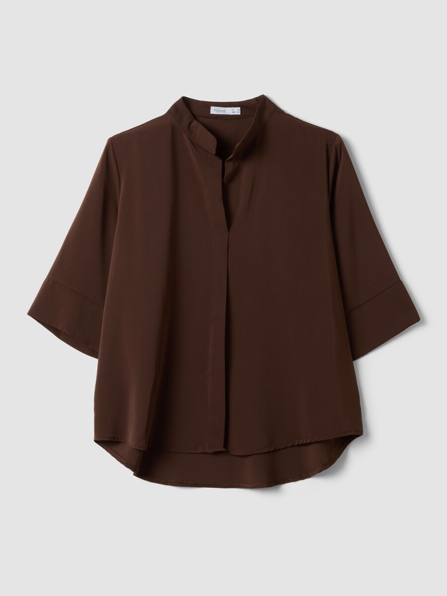Brown regular-fit blouse with mandarin collar_4