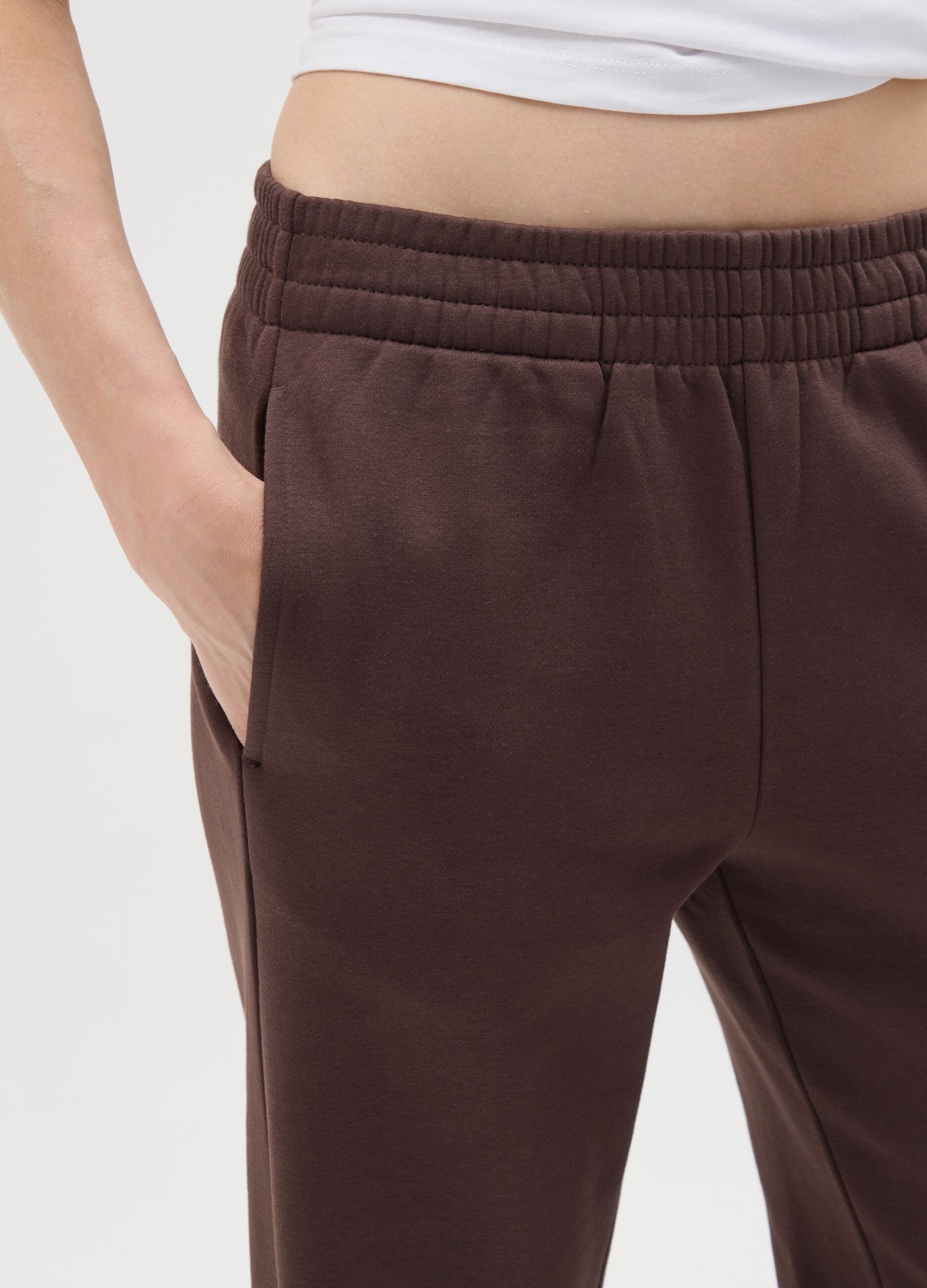 Brown relaxed cotton blend trousers
