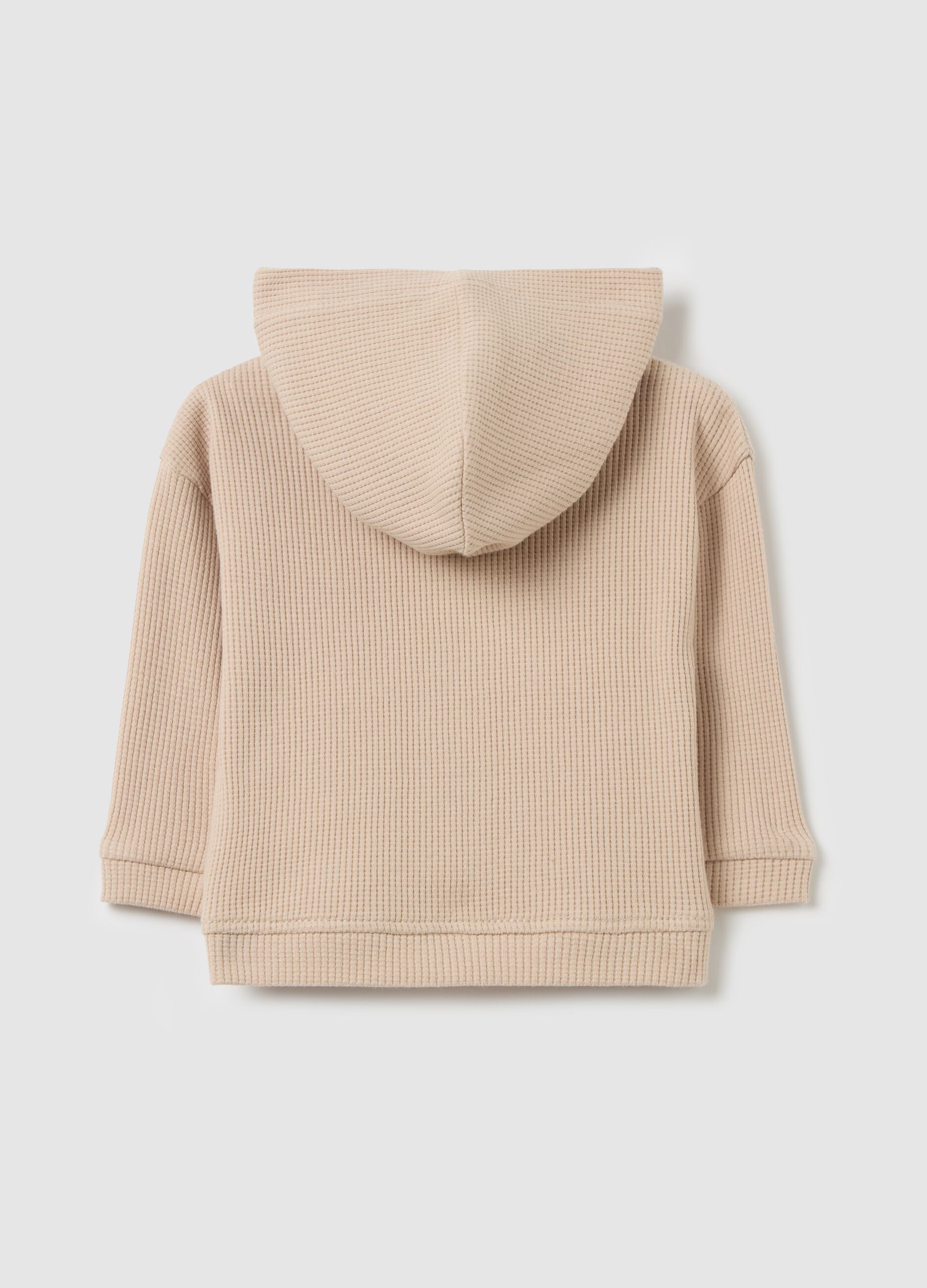 Full-zip waffle sweatshirt with hood and koala