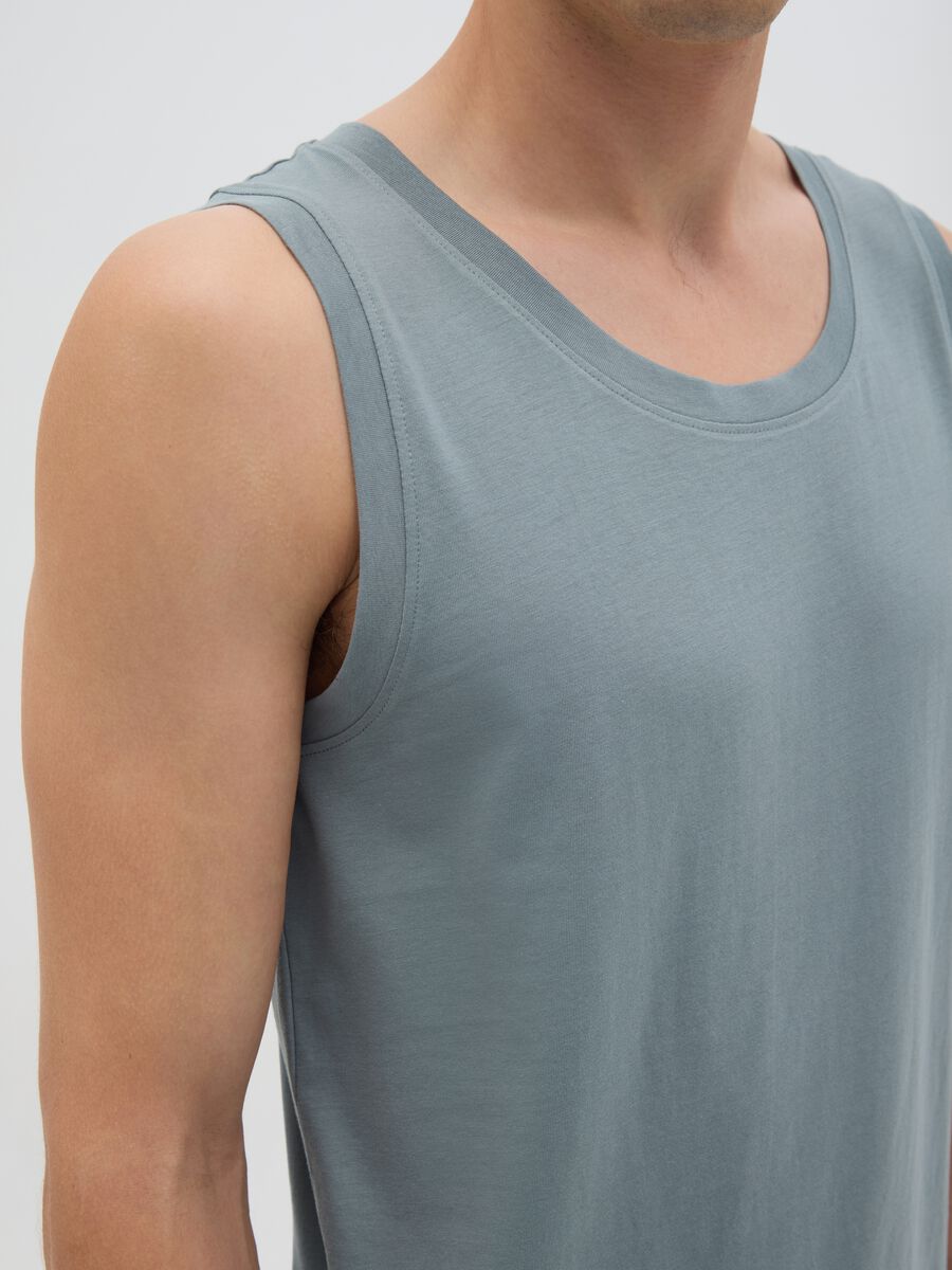 Men's basic green cotton tank top, regular fit_2