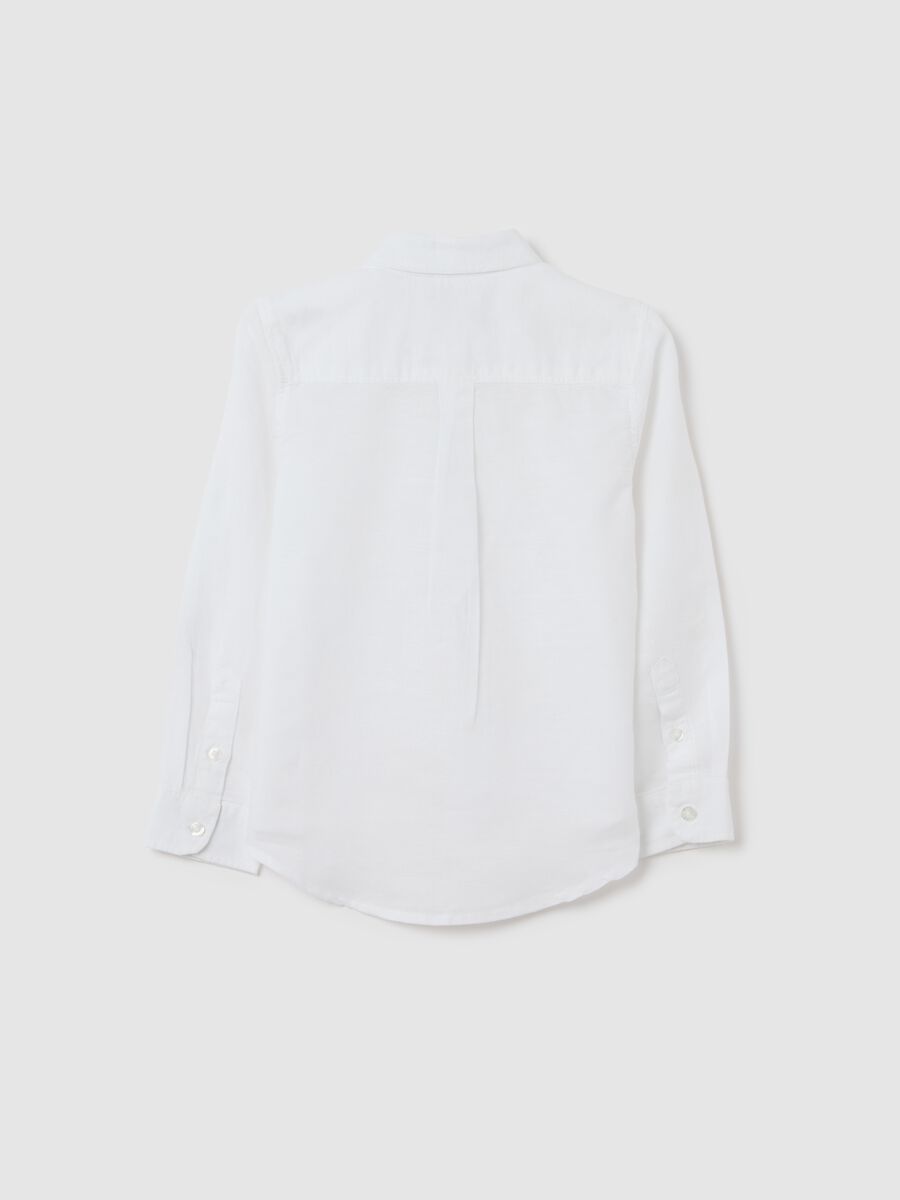 Girls’ shirt in white cotton and linen blend with regular fit_1