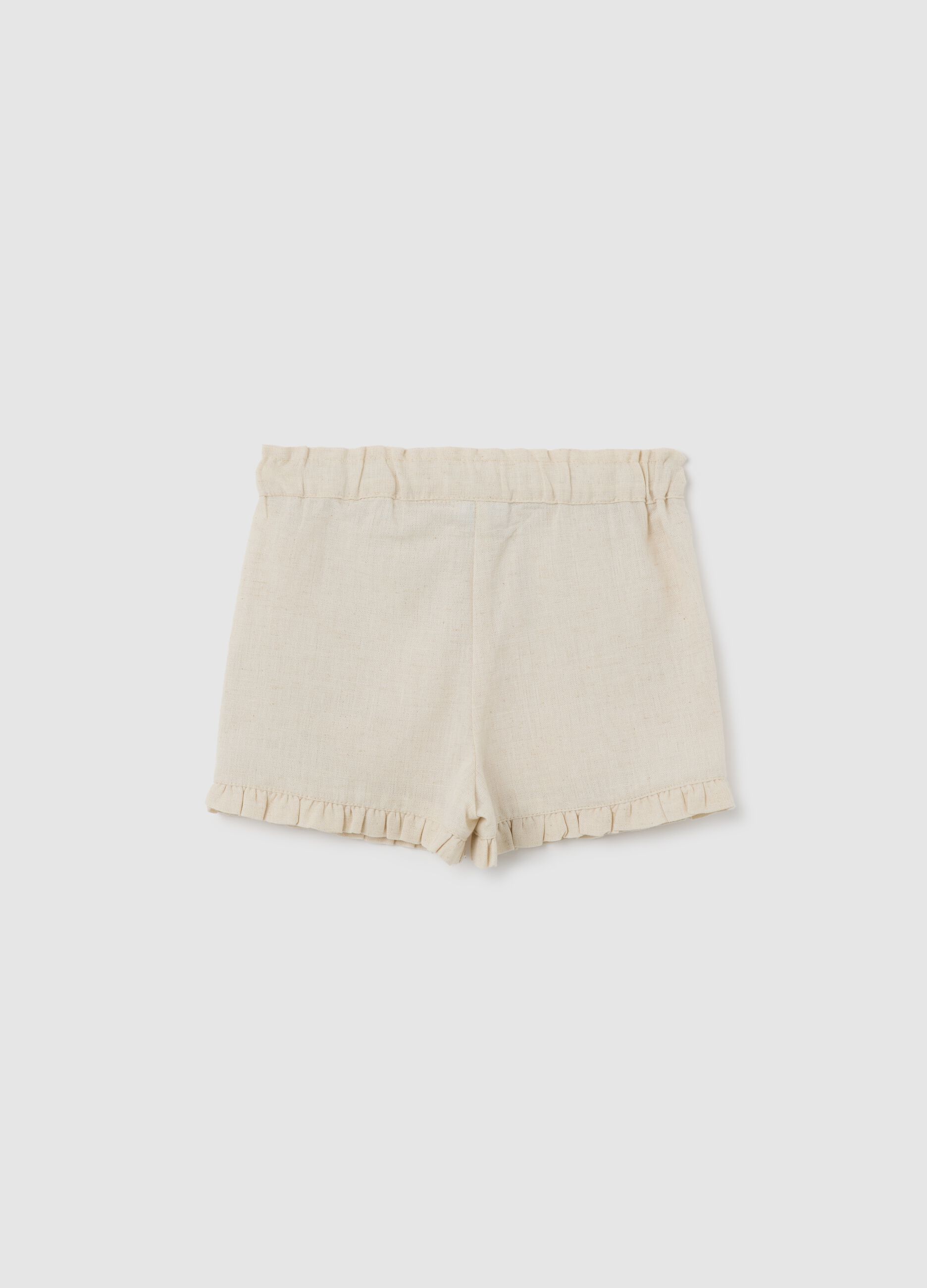 Beige cotton baby shorts with regular fit and fringes