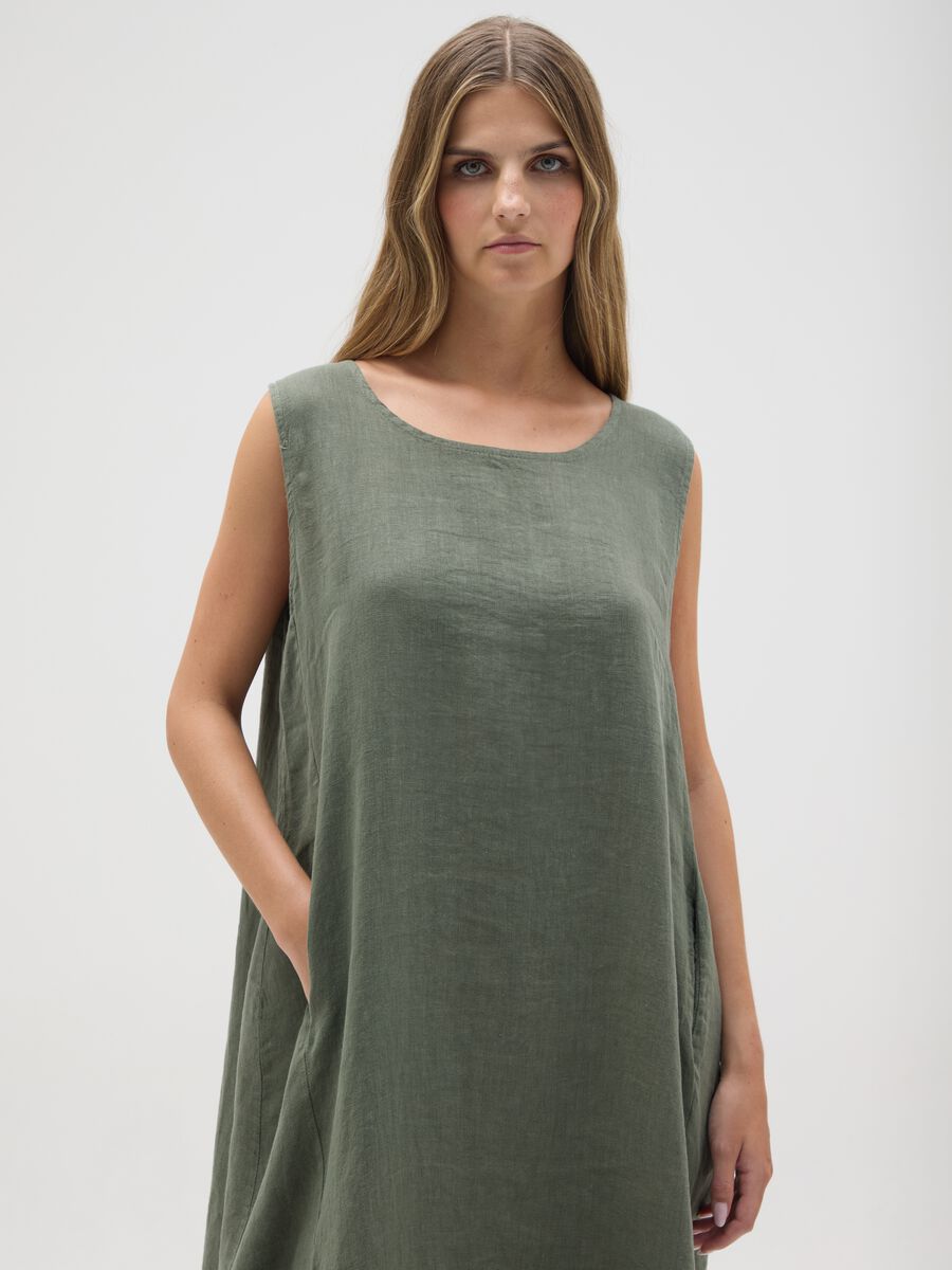 Women's dress in pure green linen regular fit_1