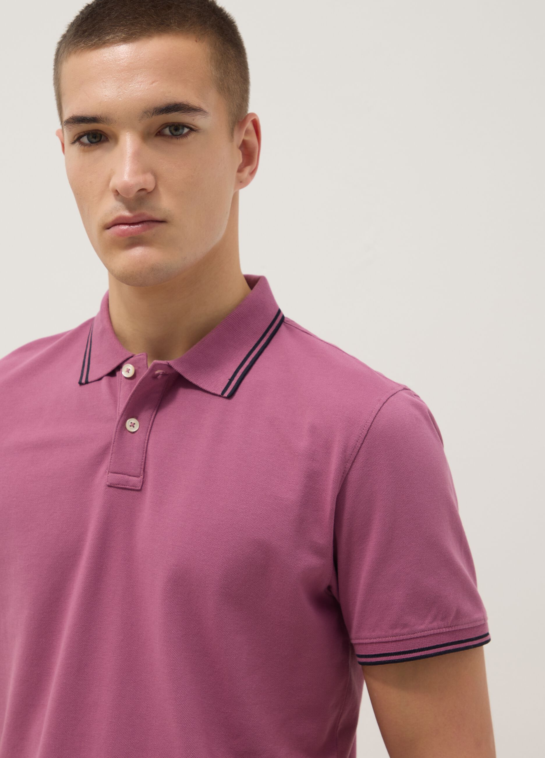 Polo in cotone elasticizzato viola regular fit