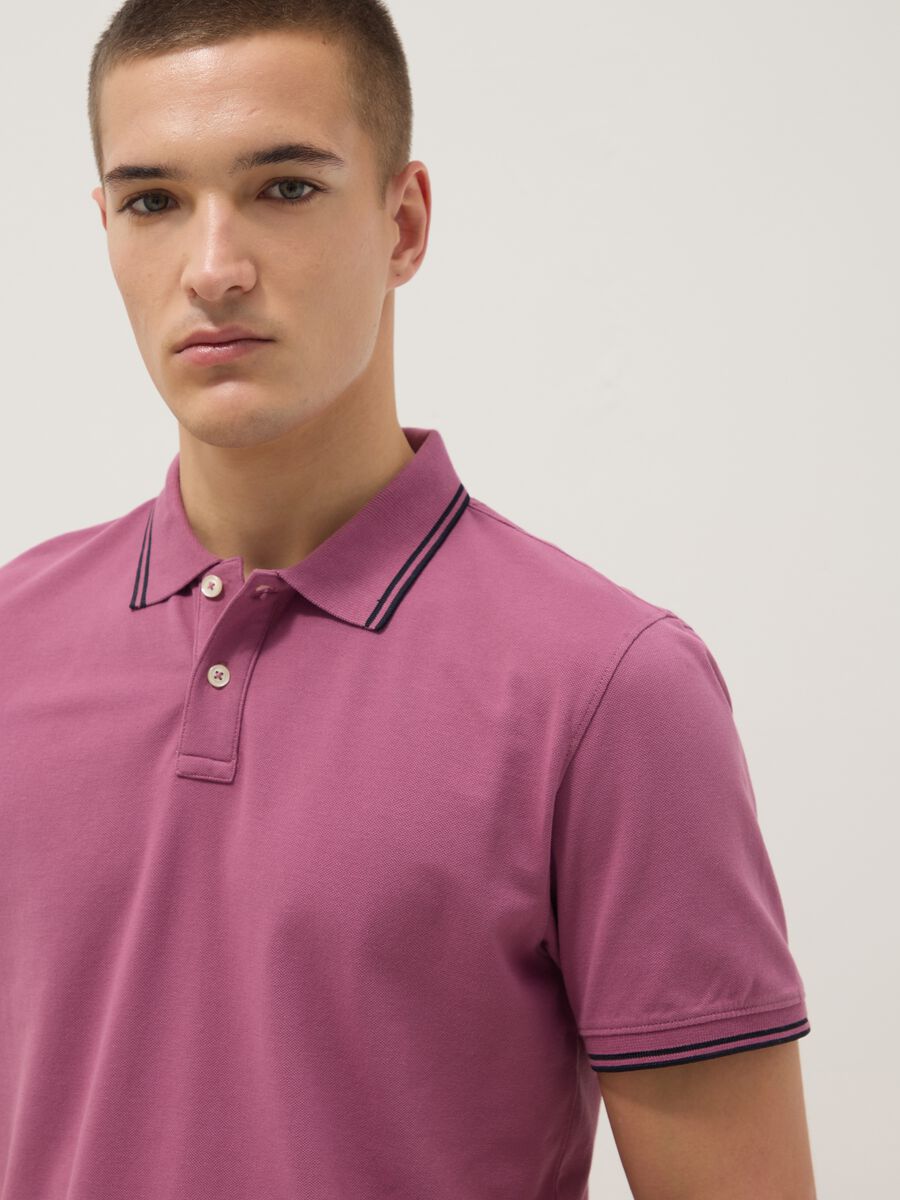 Purple stretch cotton polo shirt, regular fit_2