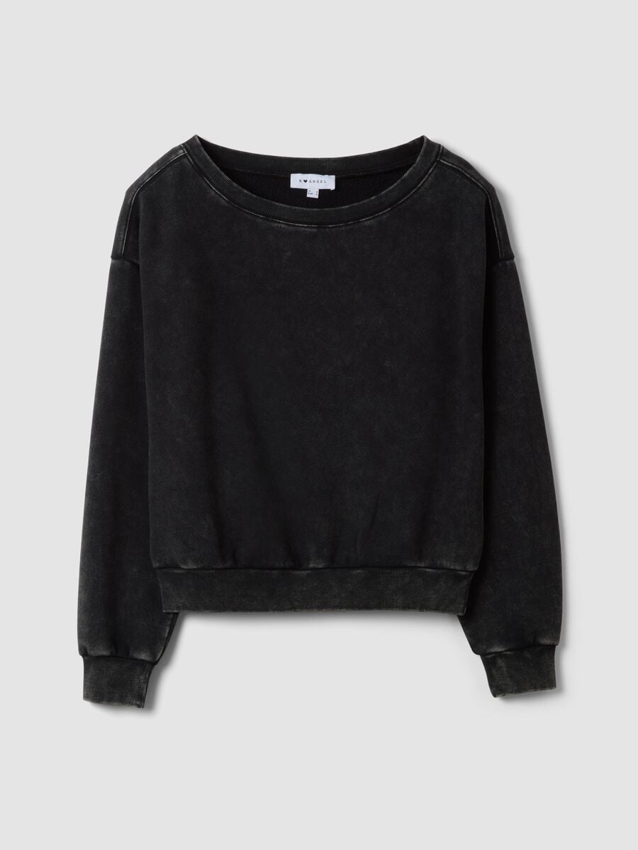 Black cotton-blend sweatshirt with boat neckline_0