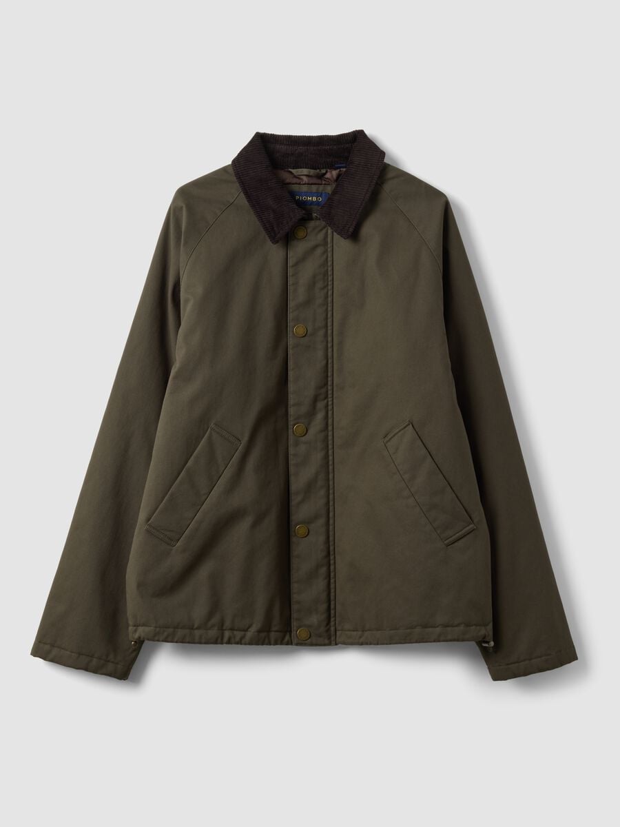 Green pure cotton jacket with velvet collar_0