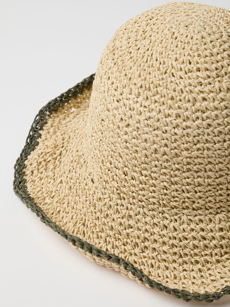 Women's multicolour paper hat with green edging_1