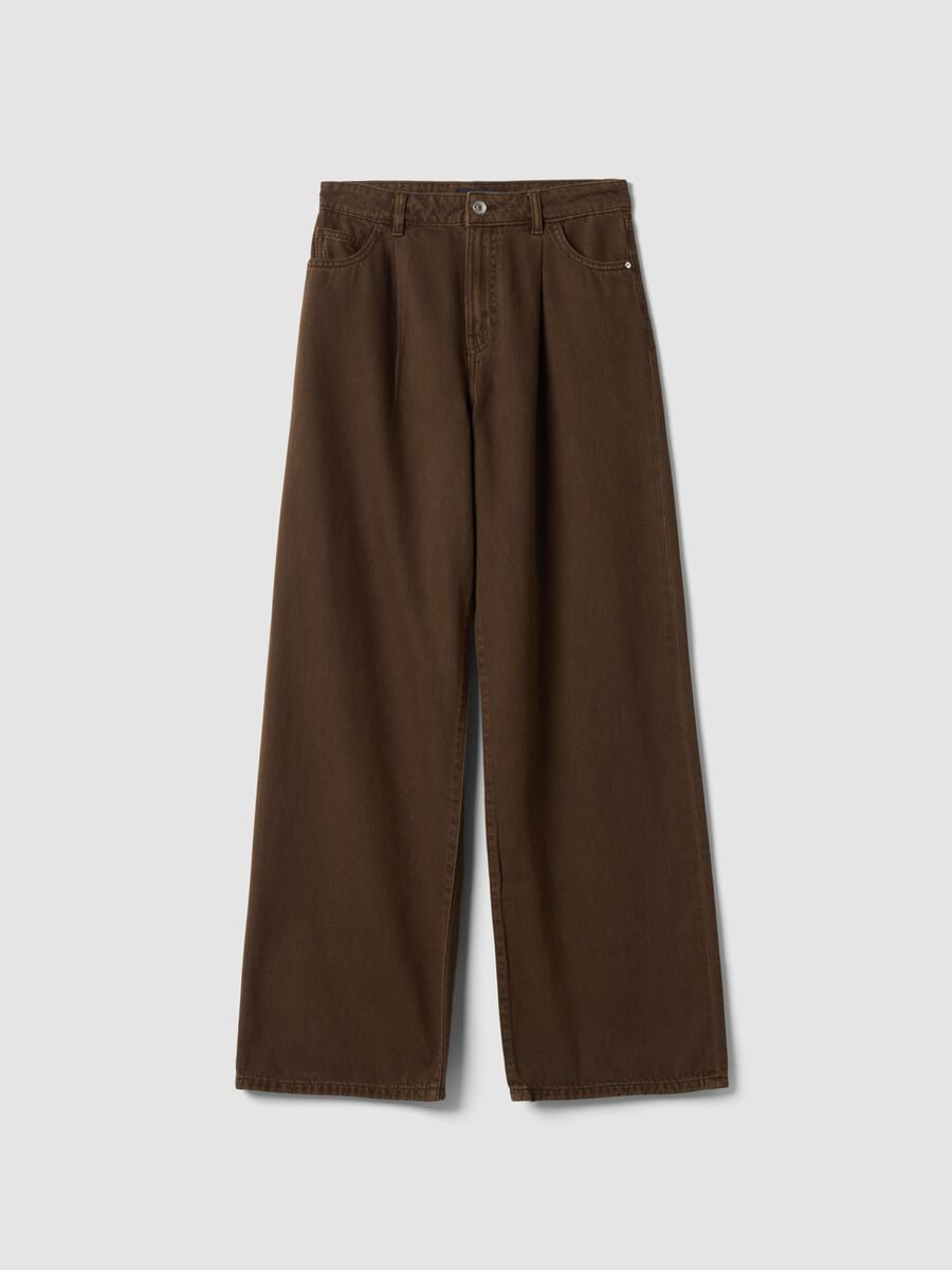 Jeans marrone wide leg a vita alta in puro cotone_4