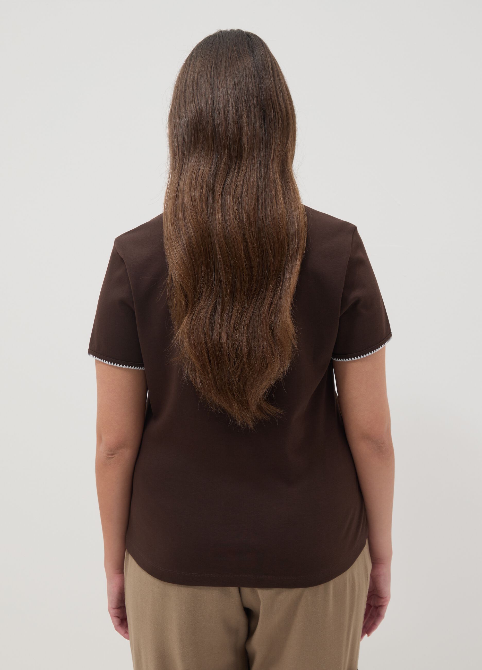 Brown pure cotton short-sleeve T-shirt, regular fit
