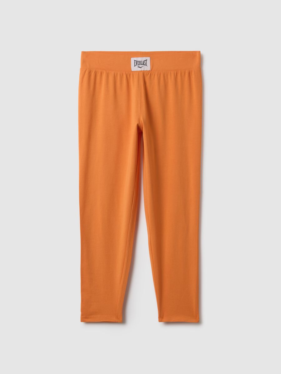 Orange stretch cotton regular fit leggings with Everlast logo_4