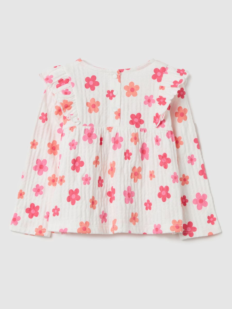 T-shirt maniche lunghe con volant stampa fiori_1