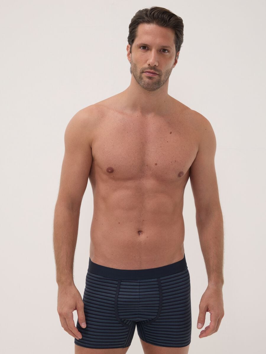 Tripack di boxer midi blu in cotone organico elasticizzato_0