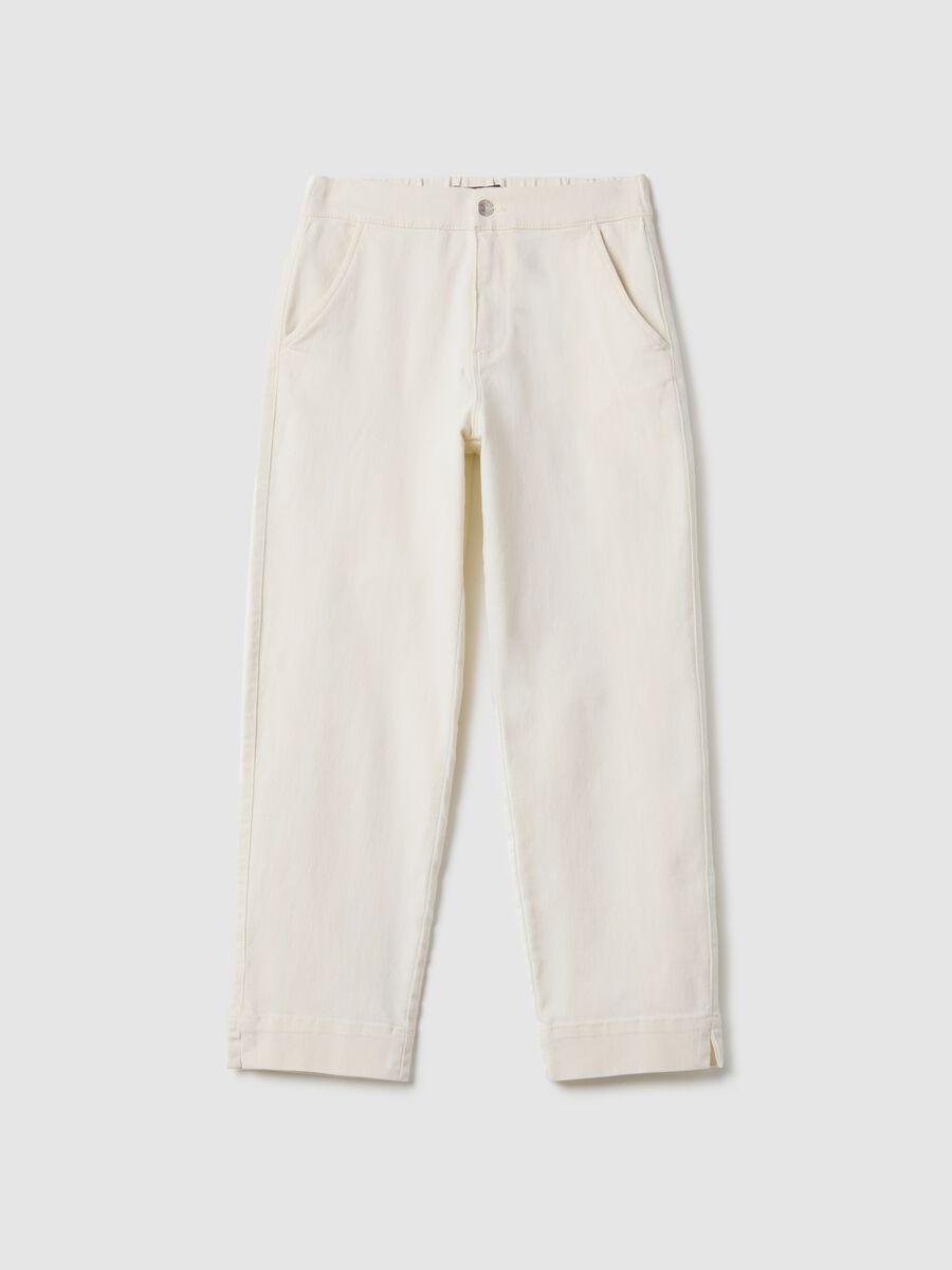 White Slim Fit Cotton Blend Chino Trousers_4