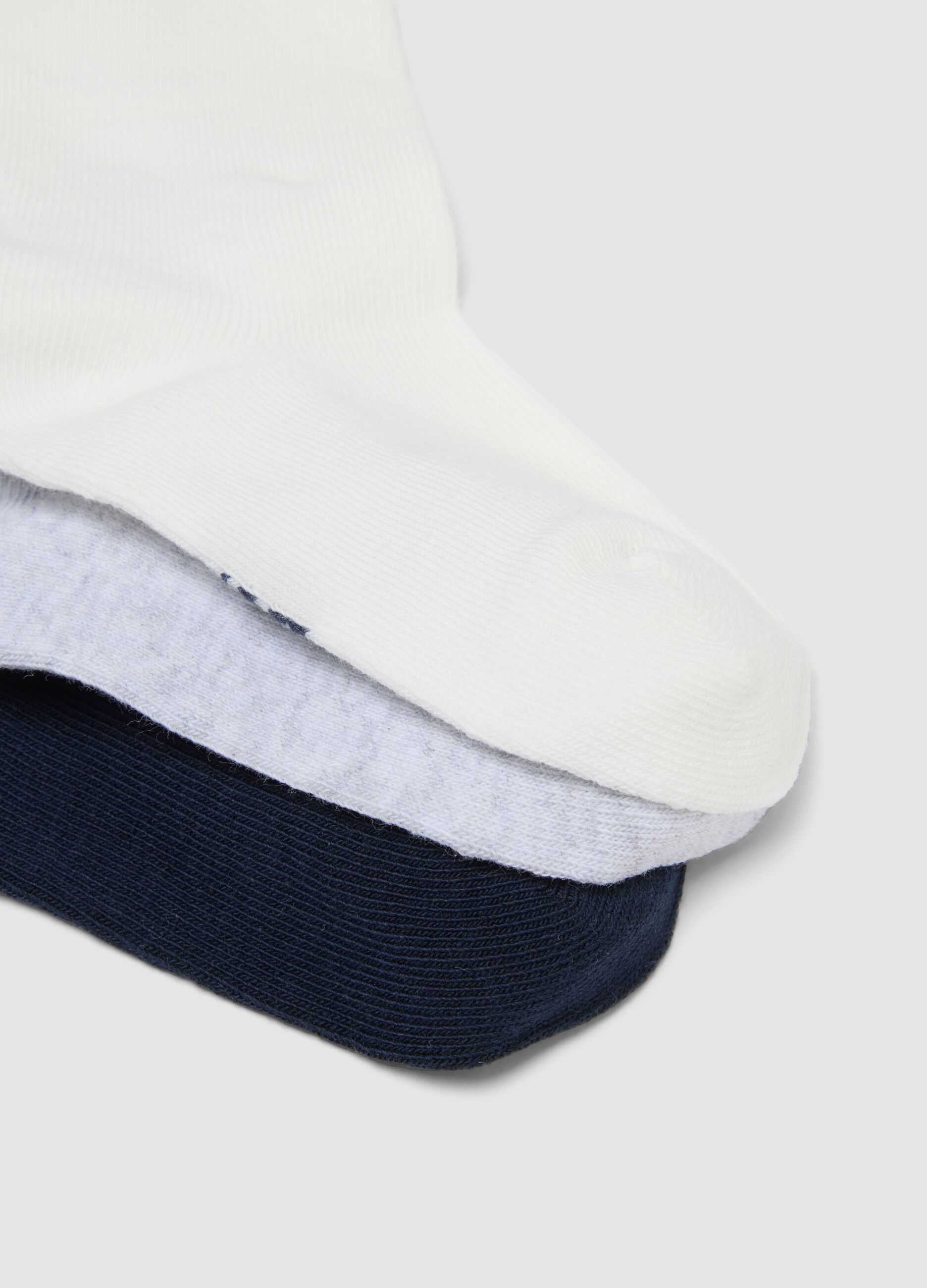 Pack of five long socks in pink, light pink, white, light grey marl and navy blue, in stretch organic cotton