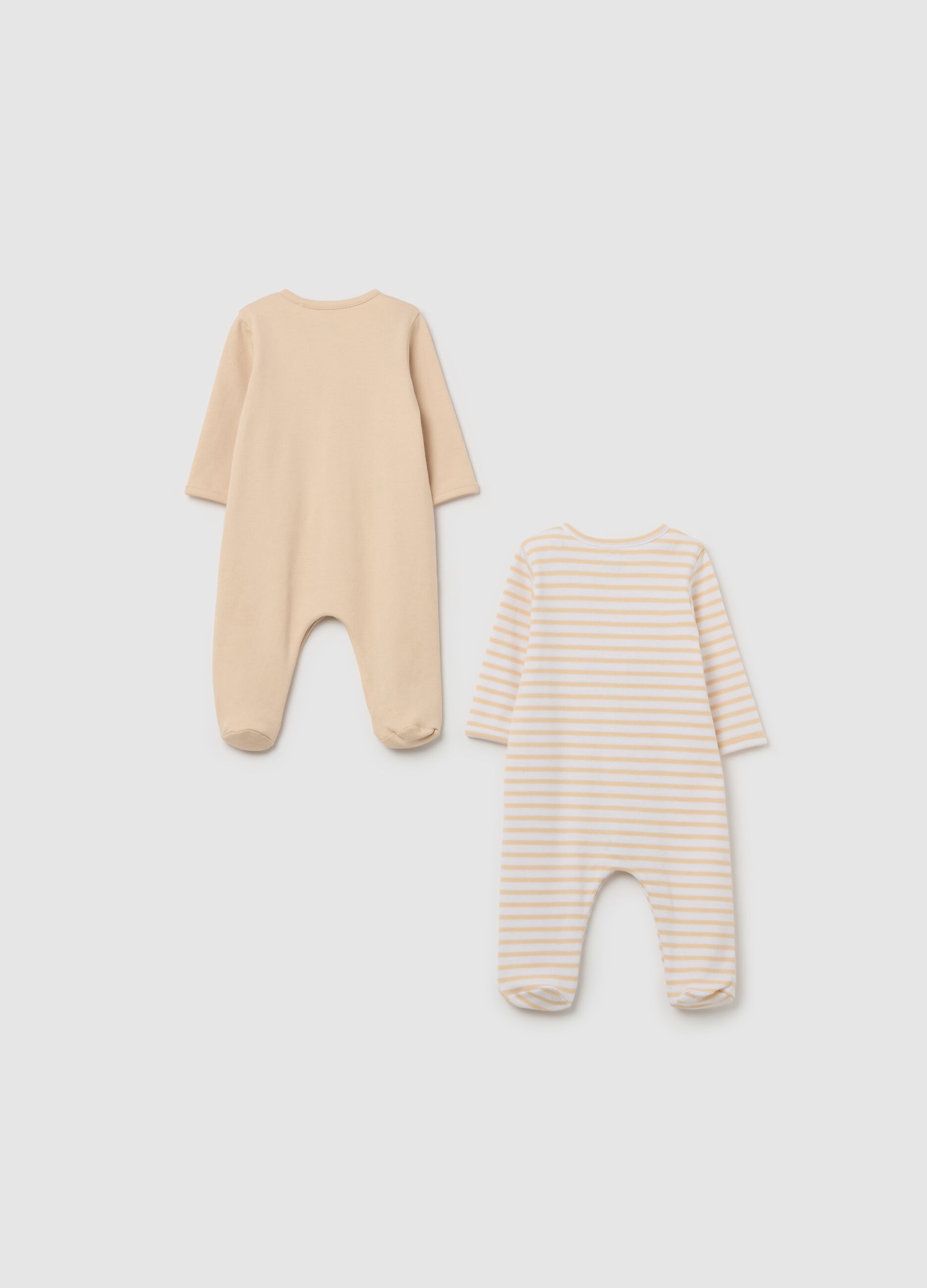 Two-pack onesies in cotton with feet and print