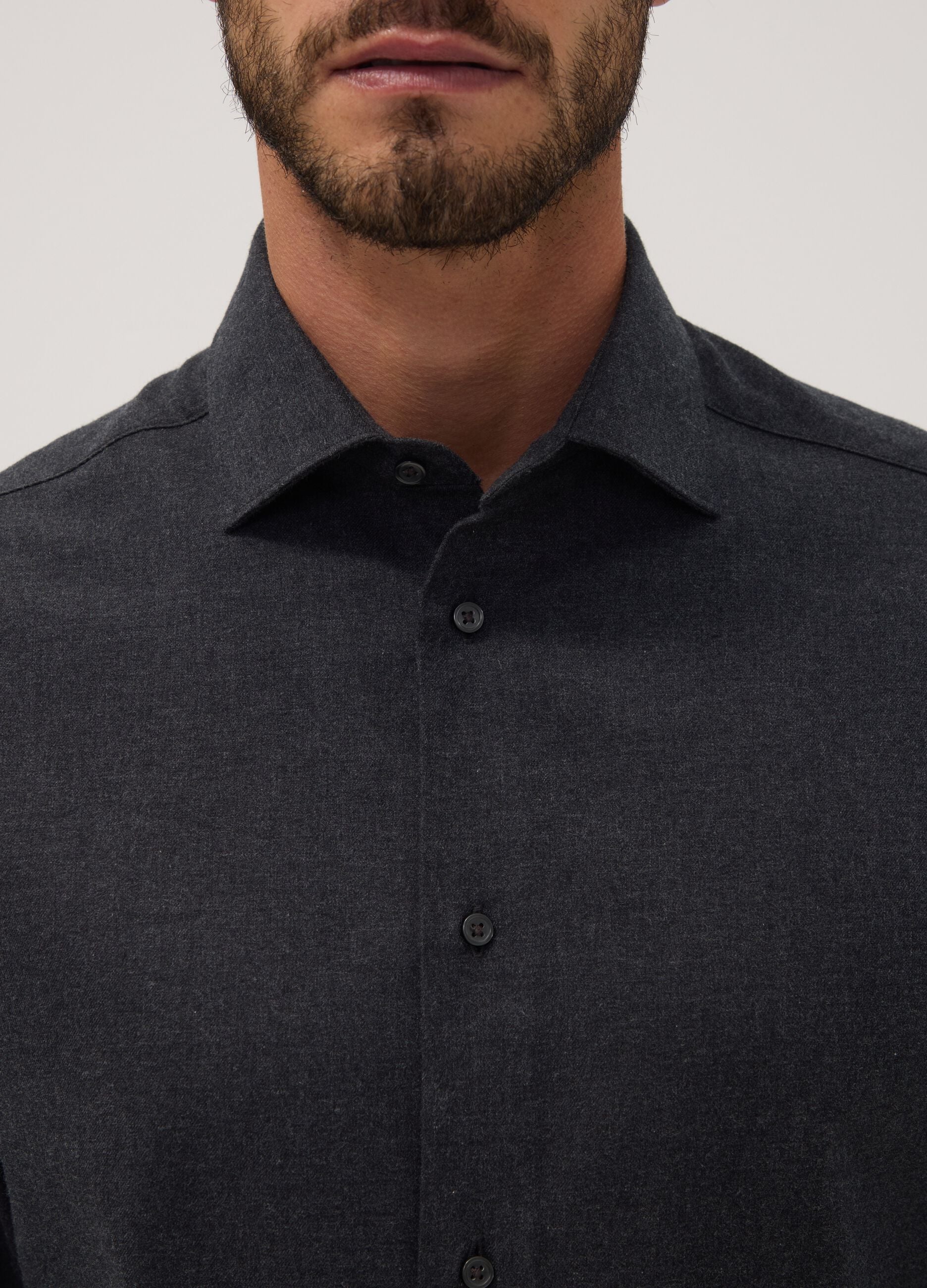 Grey pure cotton twill shirt, regular fit