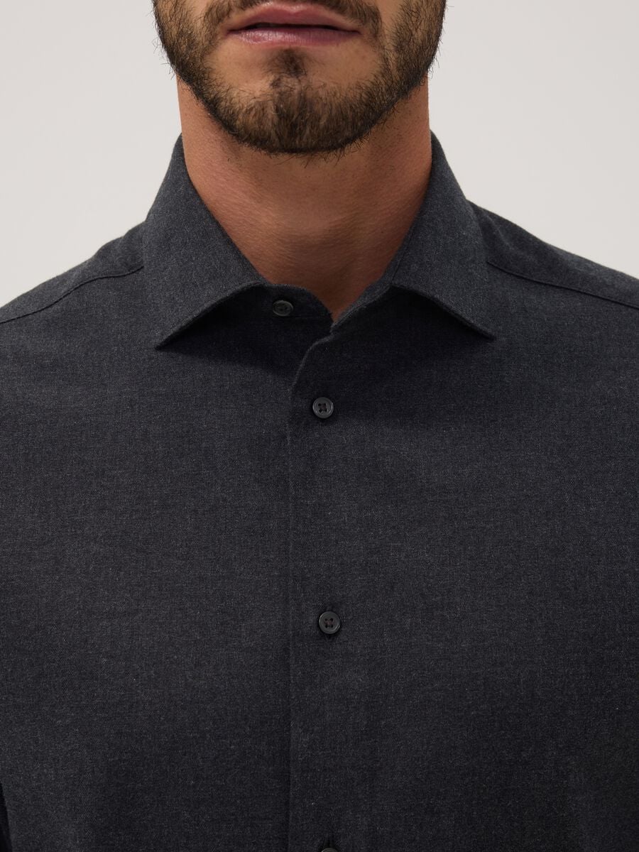 Grey pure cotton twill shirt, regular fit_1