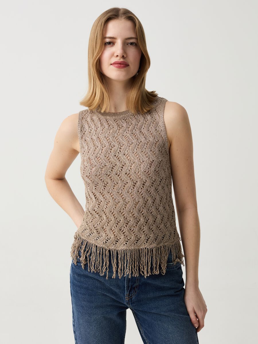Knit tank top in lurex with fringing_0