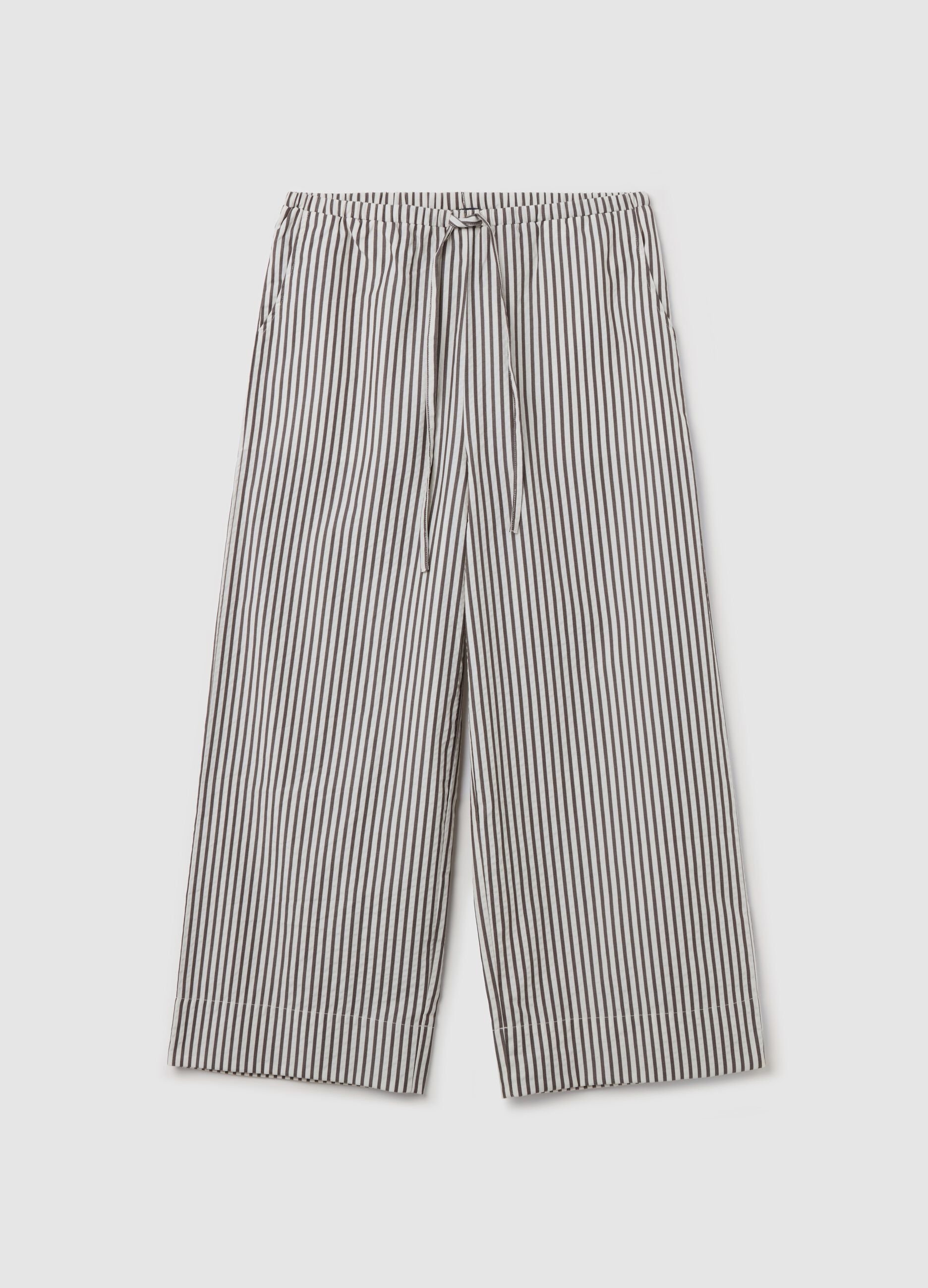 White and brown wide-leg trousers with stripes