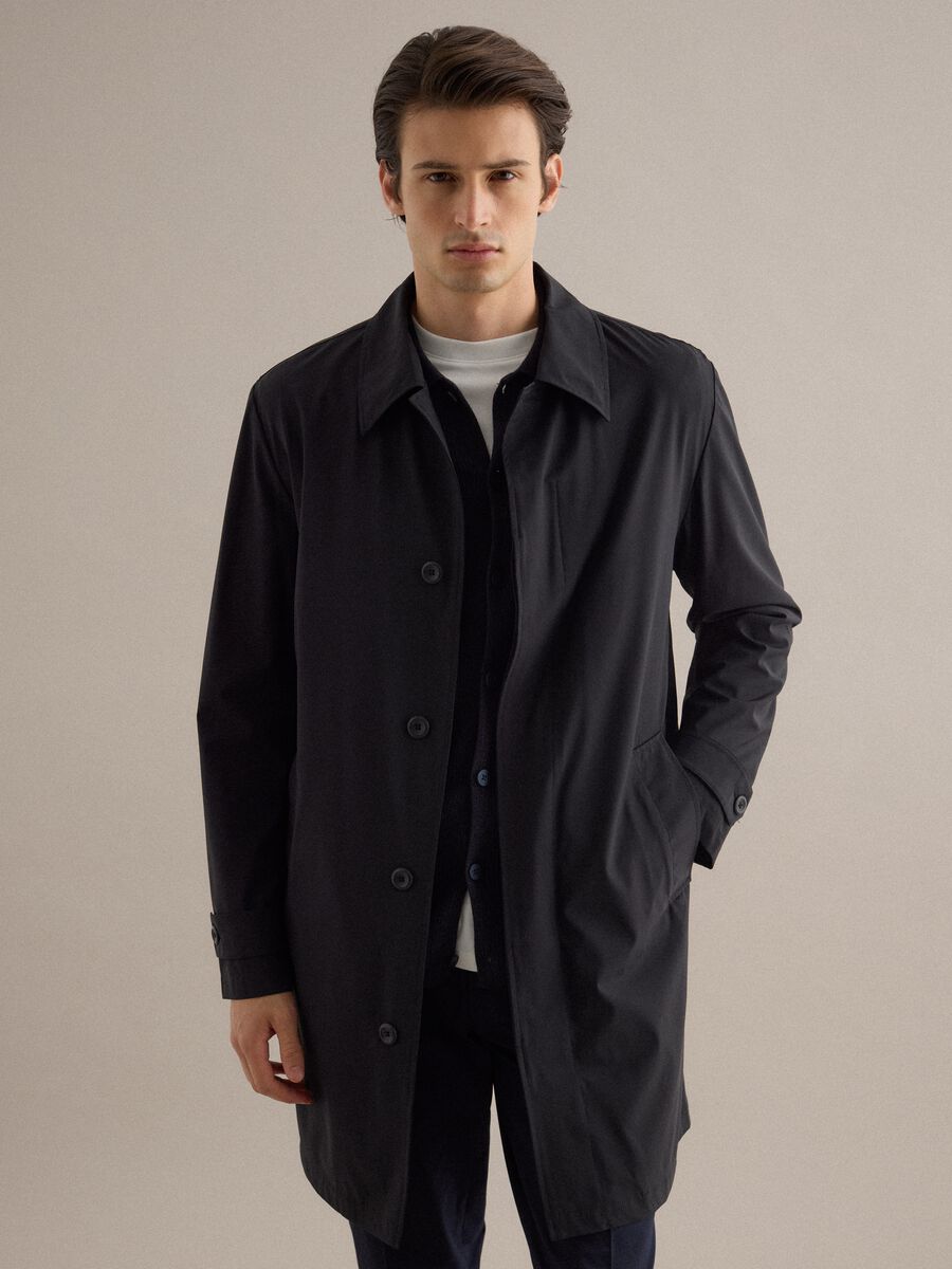 Trench lungo nero regular fit con bottoni_1
