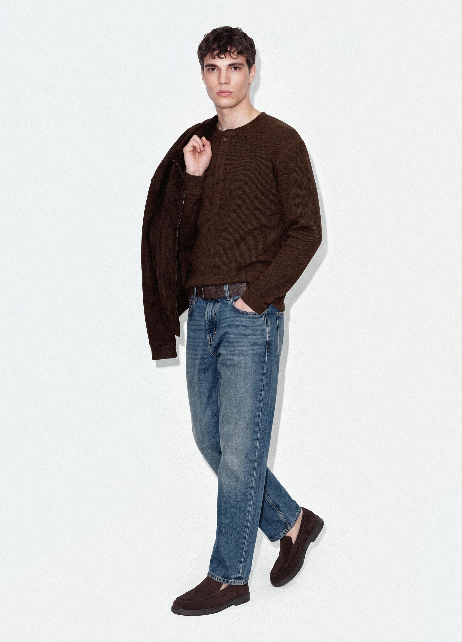 Light brown crew-neck pure cotton oversized jumper