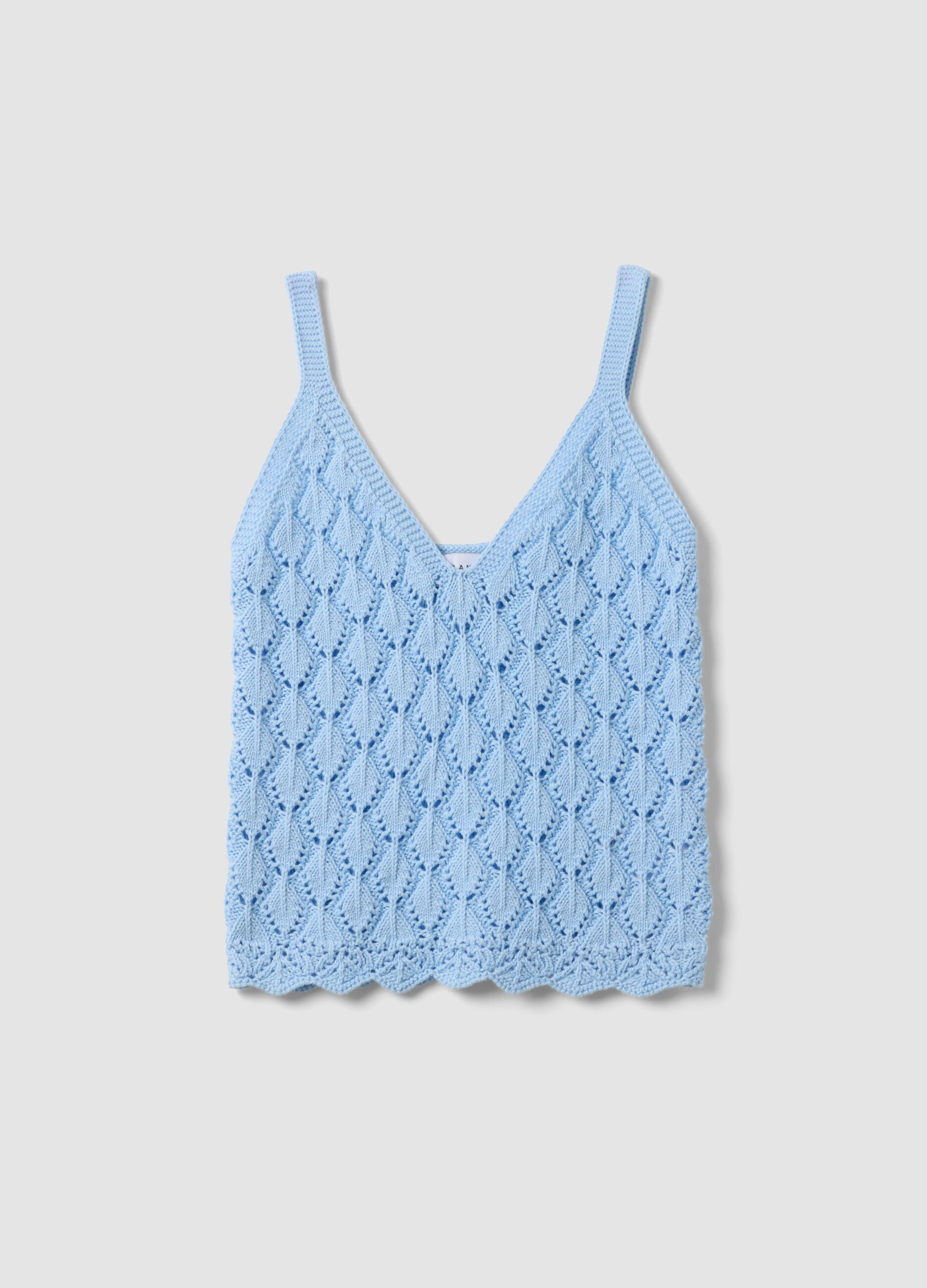 Gilet azzurro in crochet di puro cotone regular fit