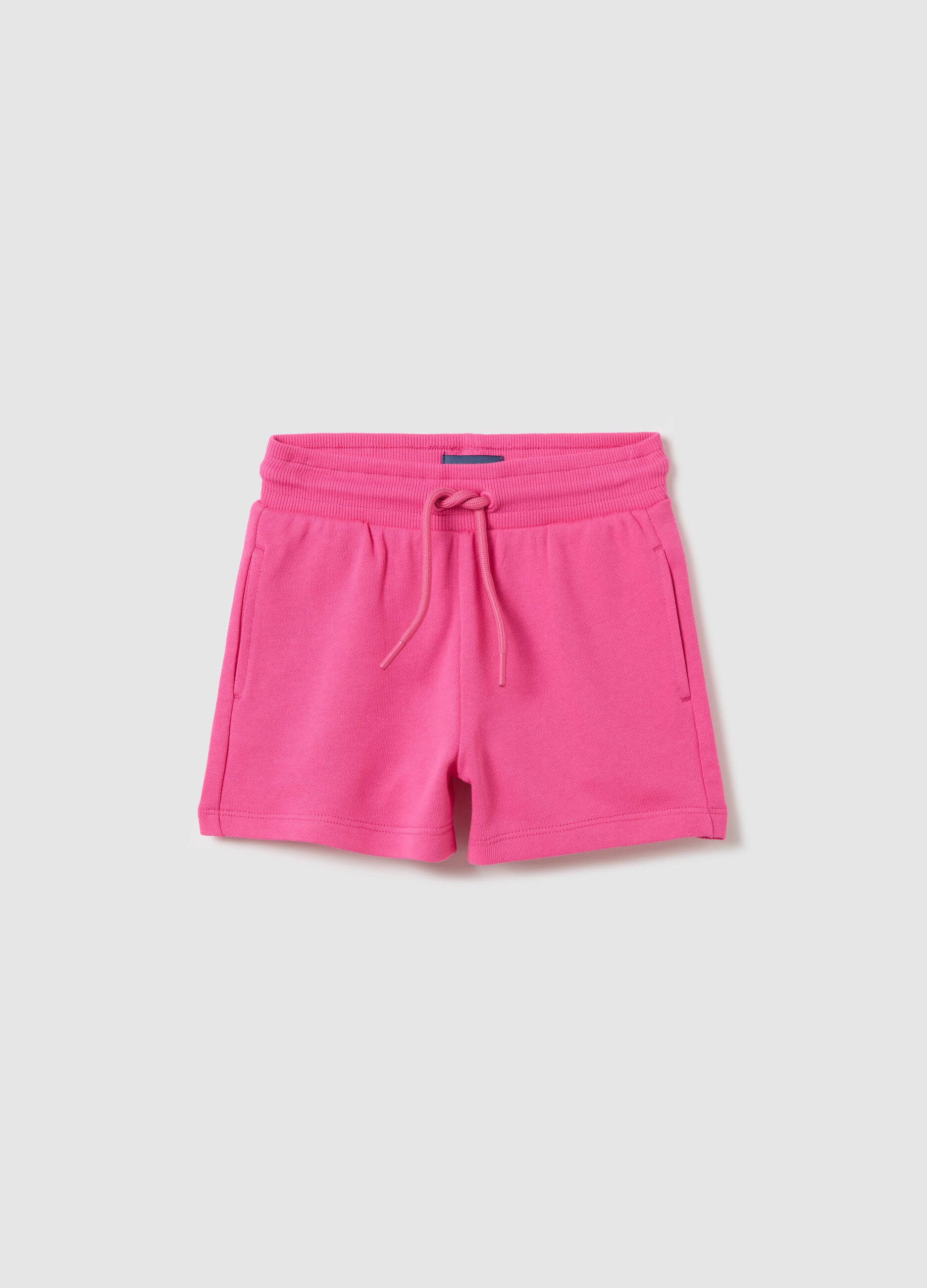 Pink French terry shorts with drawstring