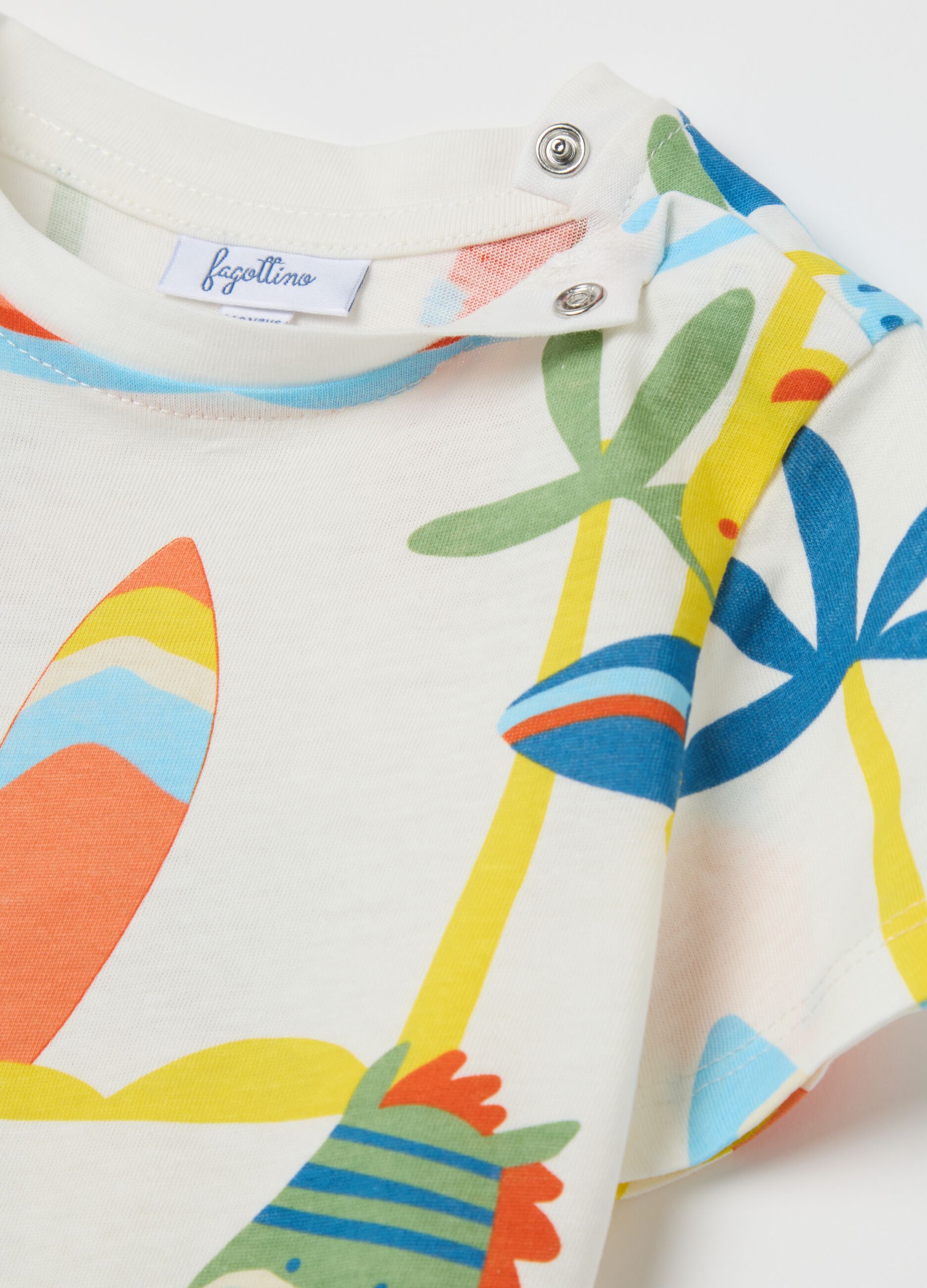 Jogging set bianco e verde in cotone con stampa