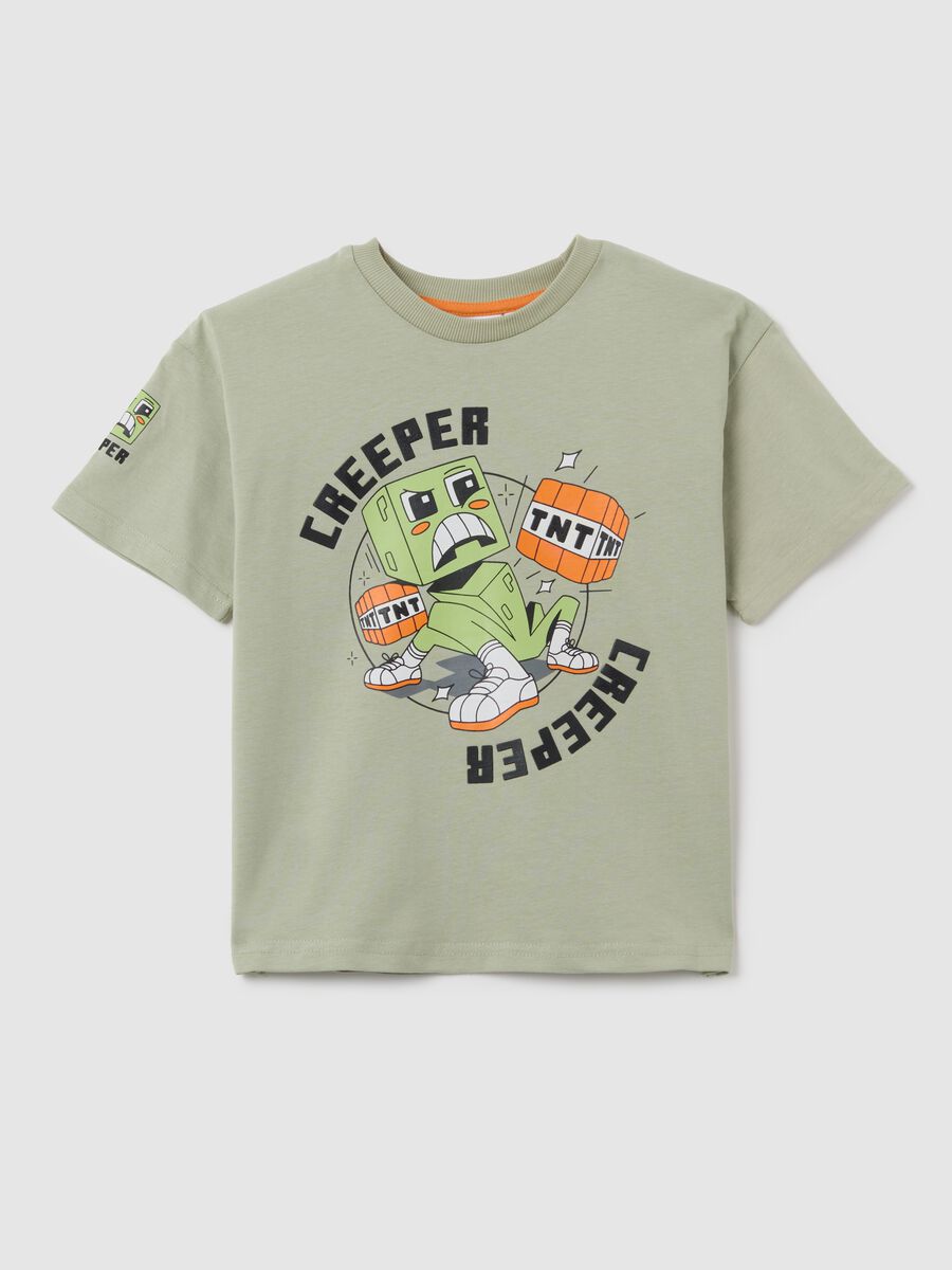 Children's Green Cotton T-shirt Regular Fit with Creeper Print_0